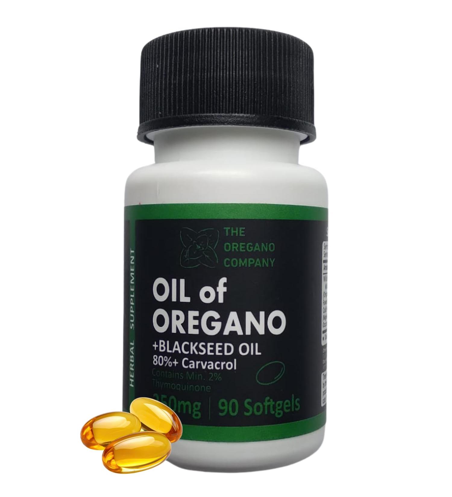 THE OREGANO COMPANY - Wild Oil of Oregano with Black Seed Oil Capsules | 90 Softgels GelCaps Carvacrol Extract Food Grade Aceite De Oregano Real Mediterranean Pure Immune Support Ingredients