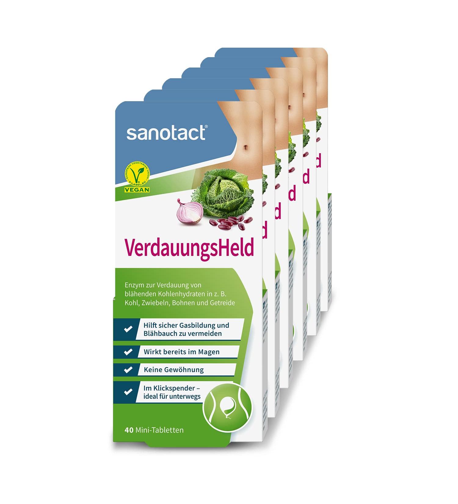 Sanotact Digestive Hero - 6x40 Mini Tablets for Bloating Flatulence & Stomach Pain | On-the-Go Digestive Support - Buy Online on GoSupps.com