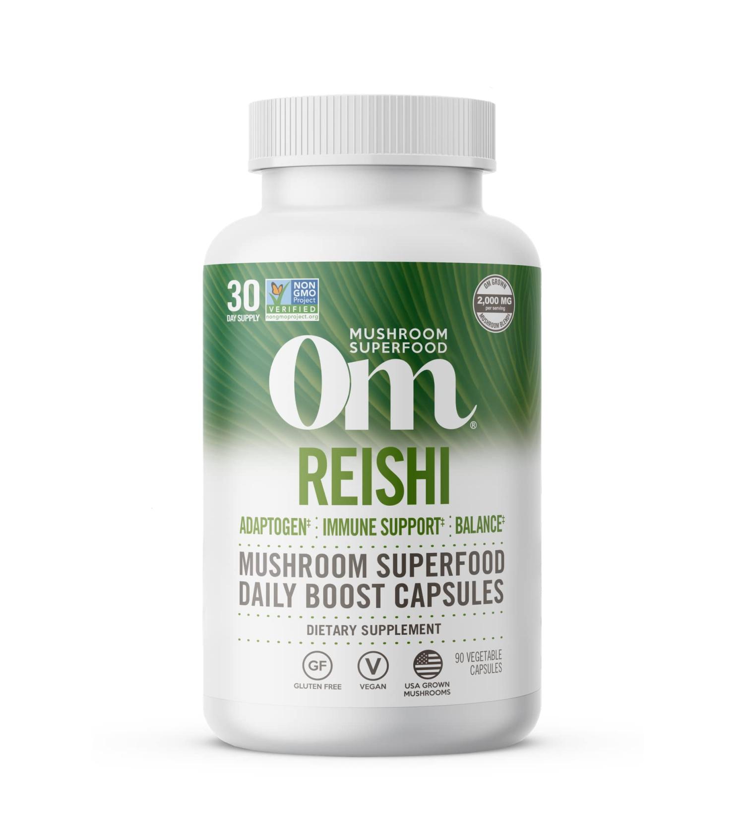 Om Mushroom Reishi Capsules - 90 Count Superfood Supplement for Stress & Immune Support - Buy Online on GoSupps.com