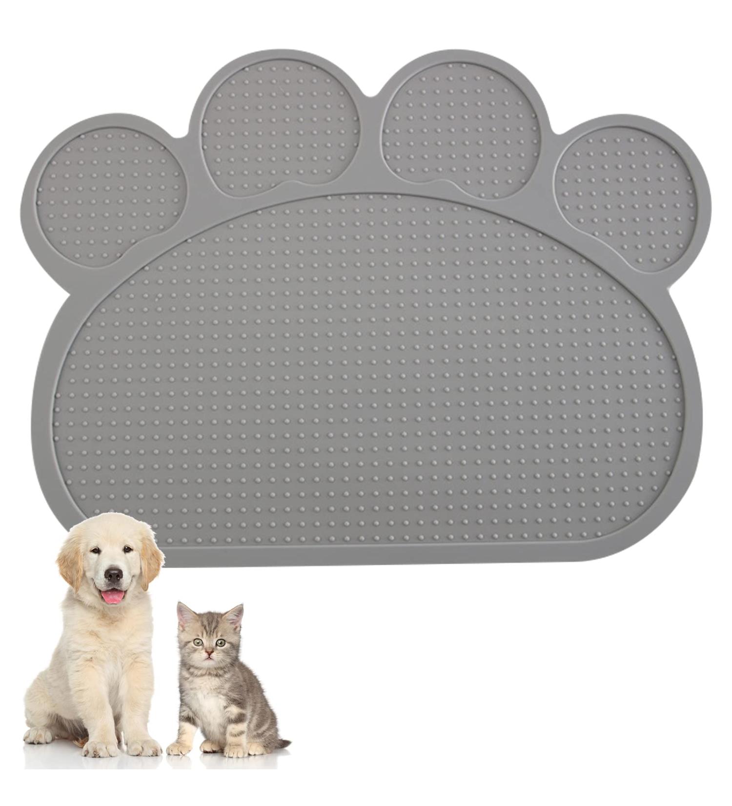 ZOCONE Cat Food Mat - Non Slip Waterproof Pet Mat for Bowls - Cat Paw Shape Design - Grey - Buy Online on GoSupps.com