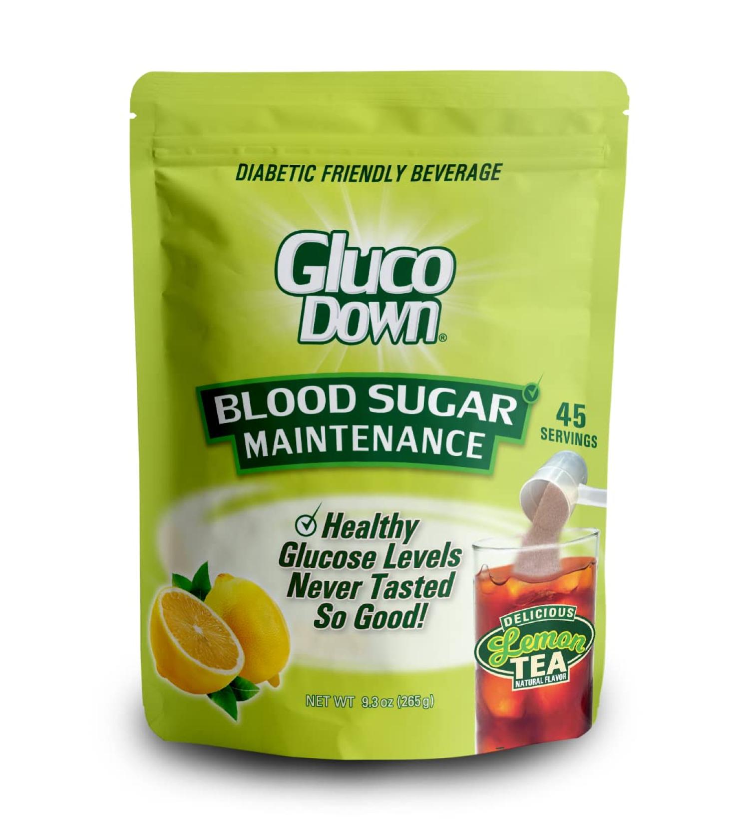 GLUCODOWN Lemon Tea Mix - Maintain Healthy Blood Sugar, Diabetic Friendly - 45 Servings - Buy Online on GoSupps.com