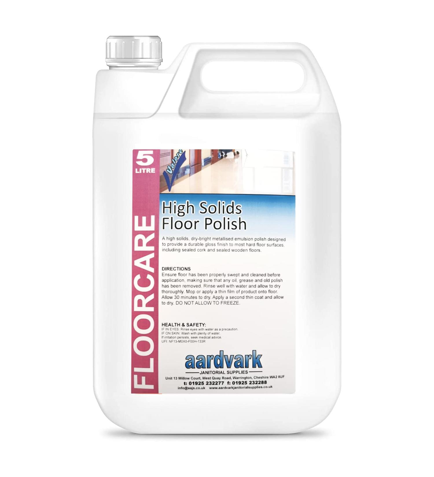 5L Aardvark High Solids Floor Polish - Professional Medium to High Wear Durable Gloss Emulsion Surface Finish to Wooden Sealed Cork Sealed & Lino Floors - Buy Online on GoSupps.com