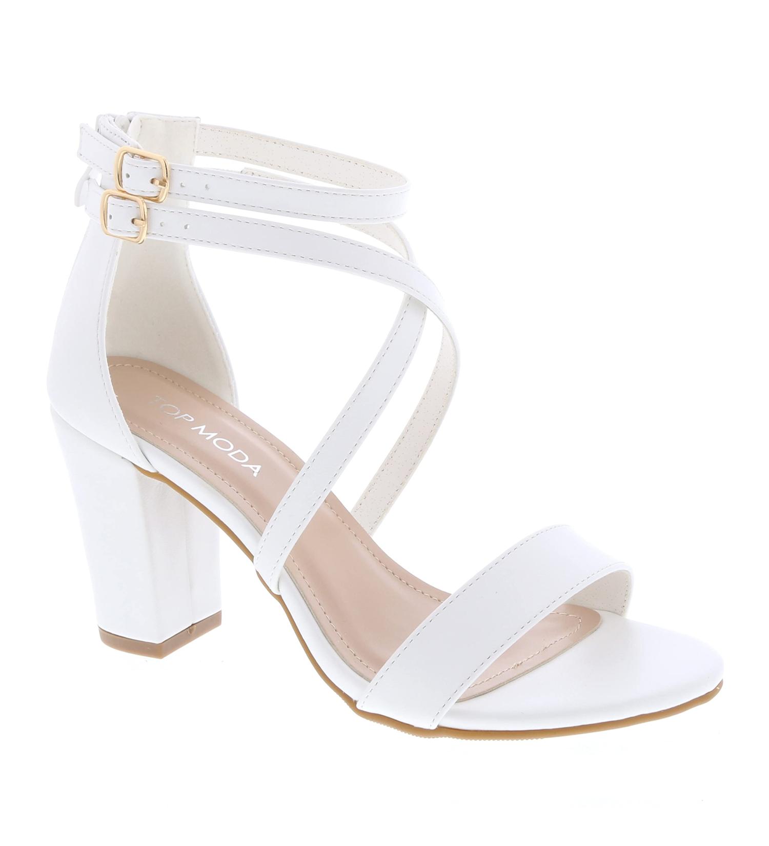 TOP MODA Over the Toe Strap Ankle Wrap Strap Heel Open Toe Block Heel Criss Cross Low White 8.5