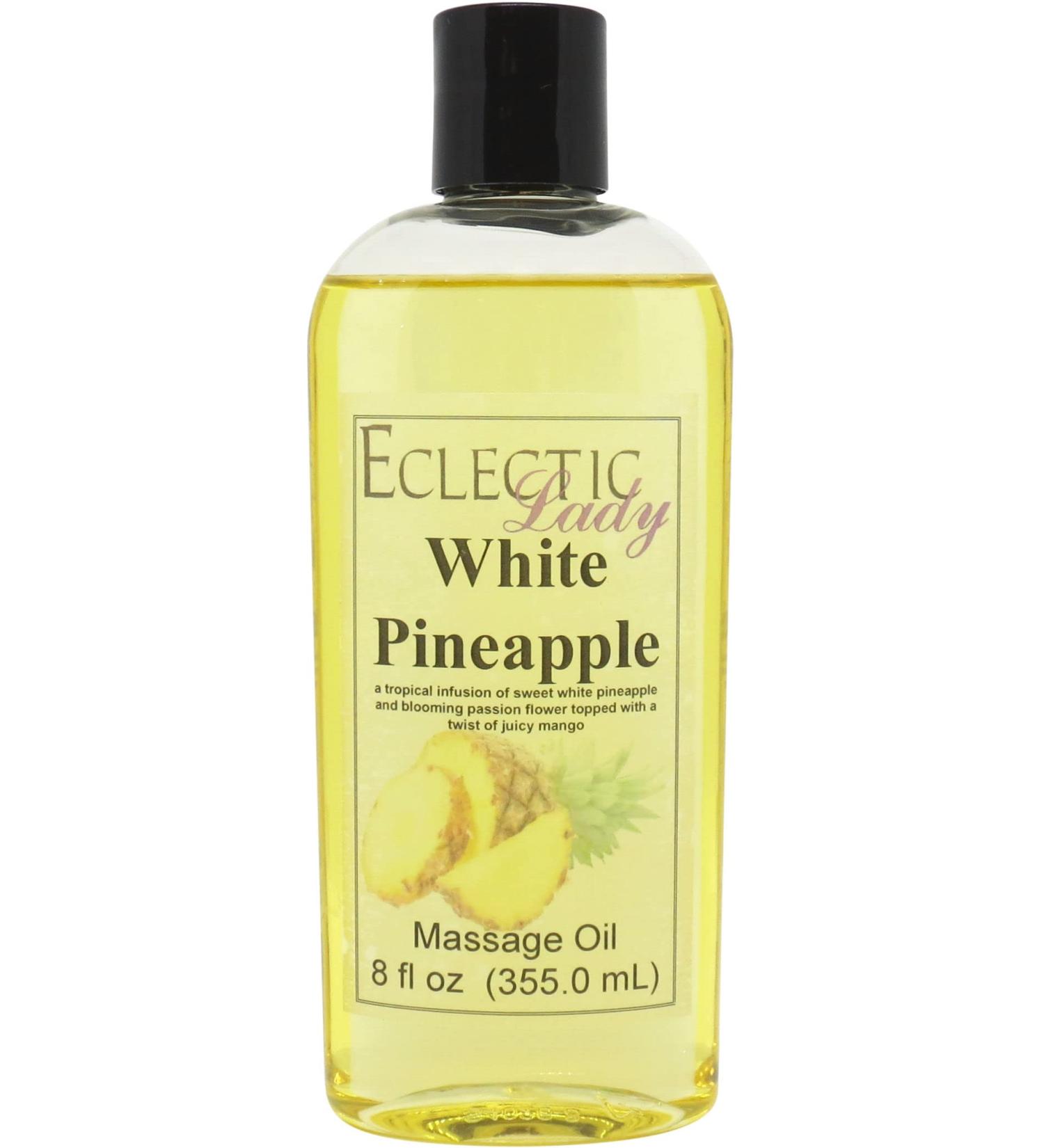 White Pineapple Massage Oil 8 oz | Preservative Free | Sweet Almond & Jojoba Oil for Aromatherapy & Relaxation - Buy Online on GoSupps.com