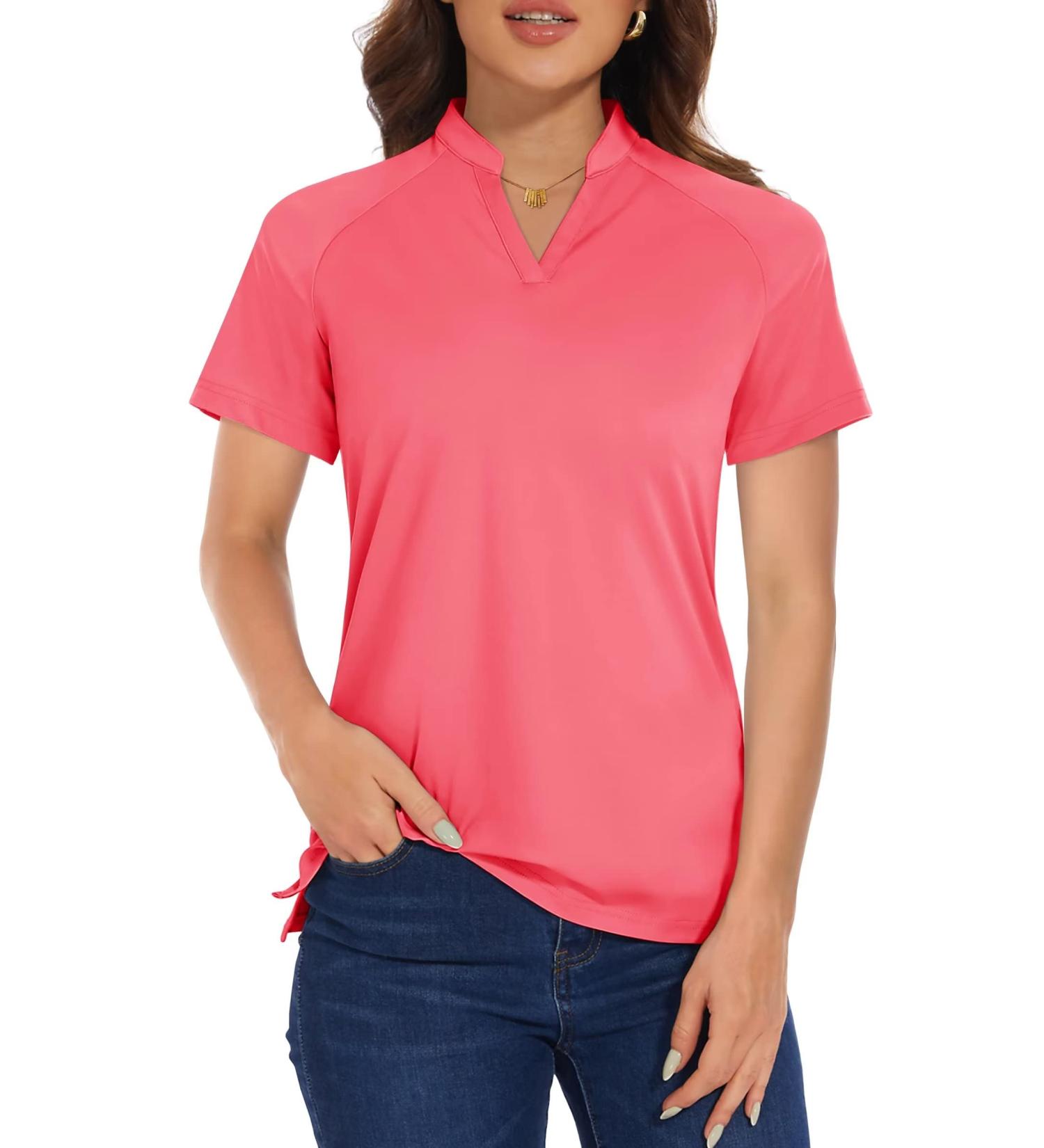 Women's Golf Polo Shirt UPF 50+ Quick Dry V-Neck T-Shirt | Rose Medium - Buy Online on GoSupps.com