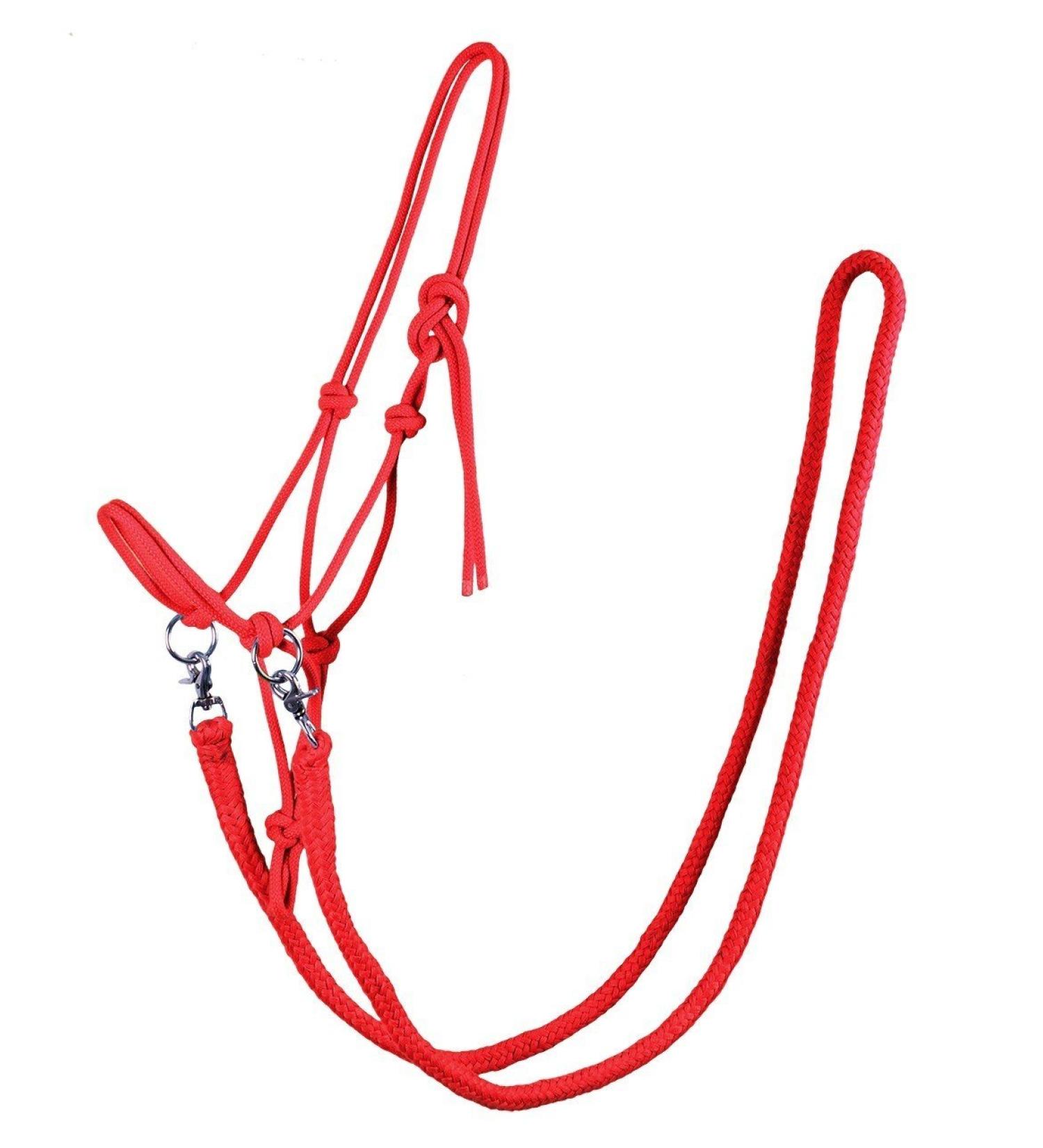 QHP knotted halter with reins robust 10 mm thick rope (light red thoroughbred) thoroughbred light red