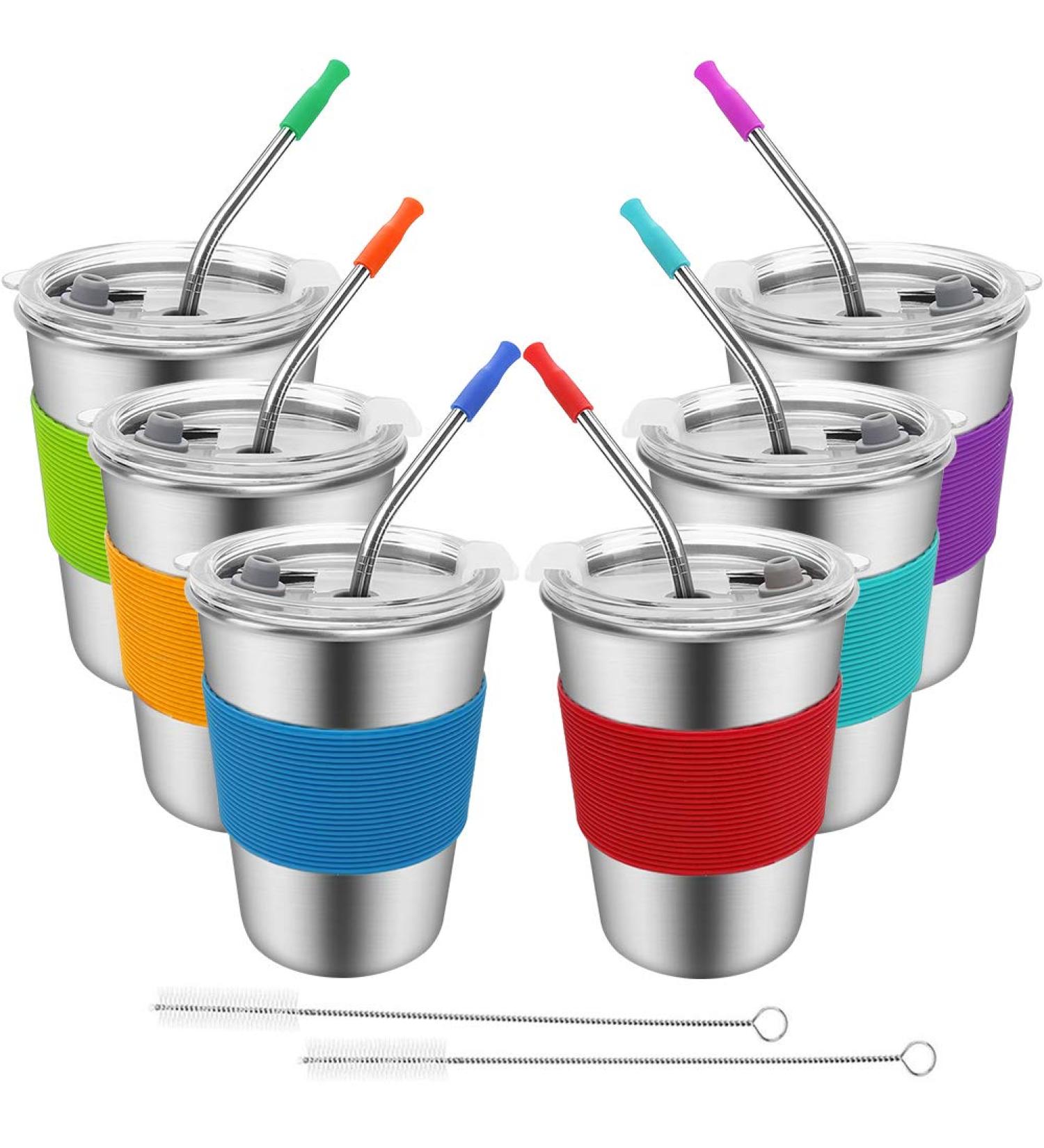 6 Pack 12oz Stainless Steel Kids Cups - Spill Proof Tumbler with Lid & Straw | Unbreakable, BPA-Free, Reusable Drinking Glasses for Toddler, Child, Adult - Perfect for Outdoor Use - Buy Online on GoSupps.com