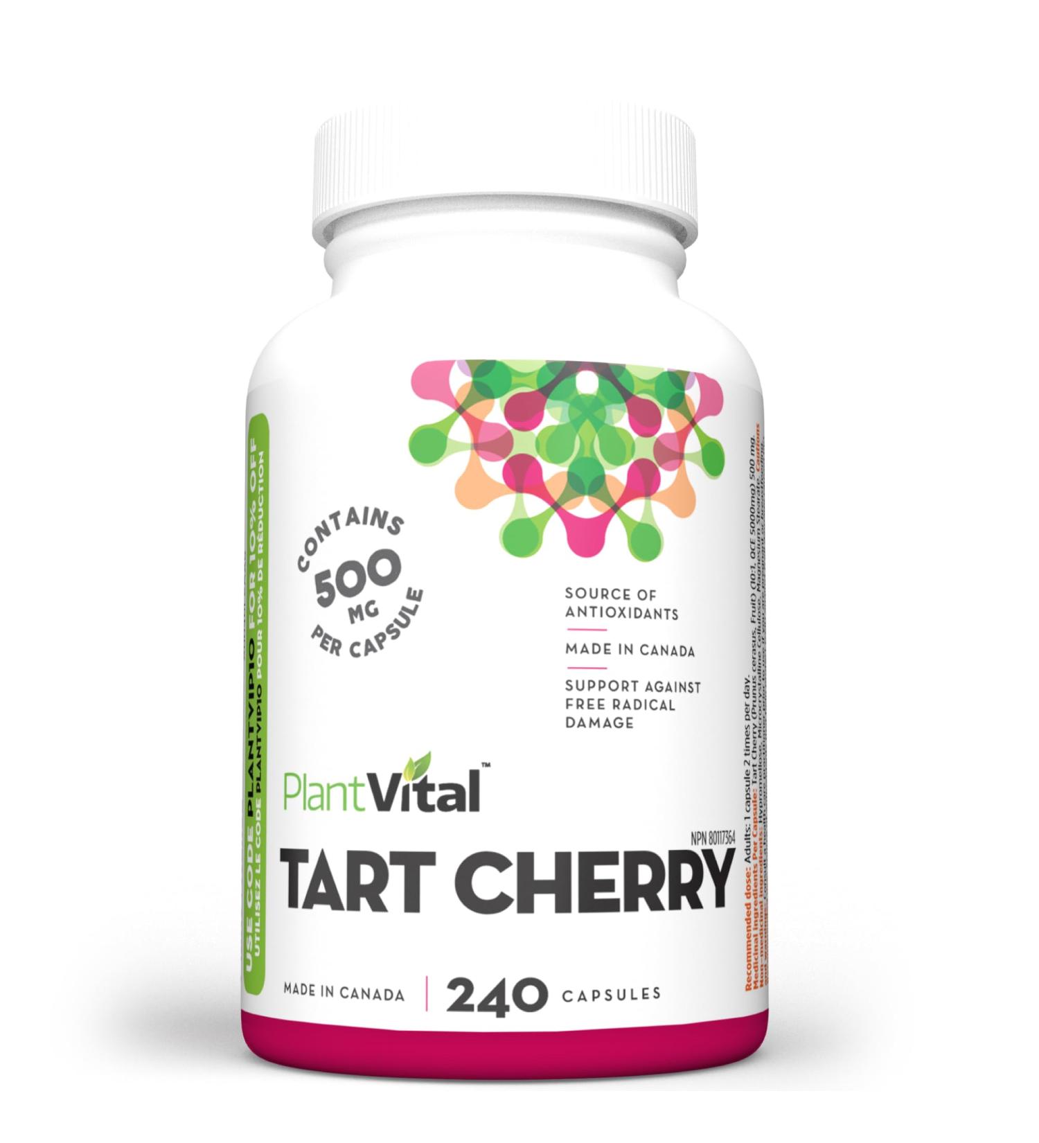 PlantVital Tart Cherry Capsules -10 000mg Per Day -10:1 Cherry Extract - Montmorency Tart Cherry Supplement for Antioxidants - Made in Canada - 2 Months Supply -120 Capsules (240 Count (Pack of 1))  - Buy Online on GoSupps.com