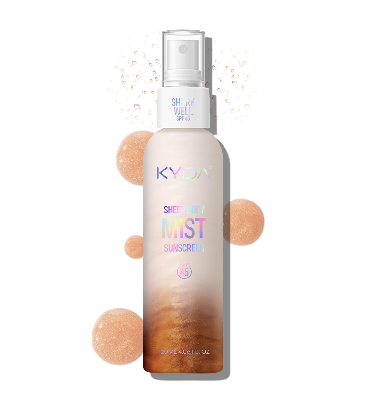 KYDA Sheer Body Sunscreen Mist SPF 45 Radiant Glow Sunscreen Spray Infused with Shimmer Body Oil Ultra-fine Glowing Mist Quick Drying Lightweight Hydrating Spray 4.06 fl oz AMBER - Buy Online on GoSupps.com