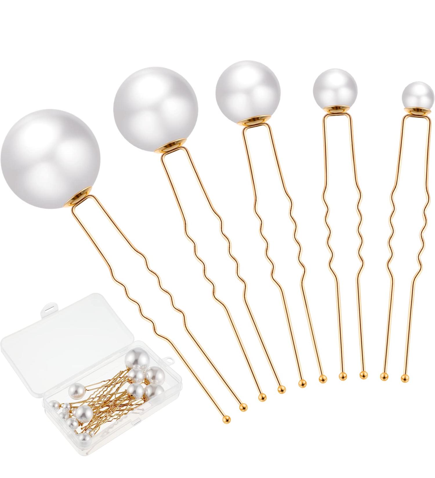 18-Piece Wedding Pearl & Rhinestone Hair Pins - Bridal Hair Accessories in White-Gold - Buy Online on GoSupps.com