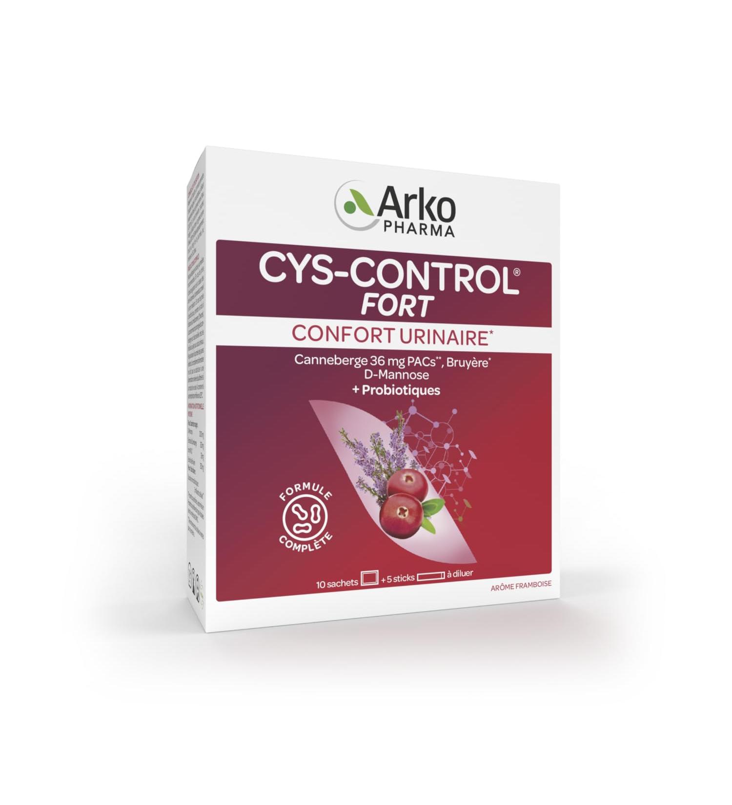 Arkopharma - Cys-Control Fort probiotiques | Confort urinaire - quilibre du microbiote| 10 sachets et 5 sticks diluer Framboise 1 unit (Lot de 1) - Buy Online on GoSupps.com
