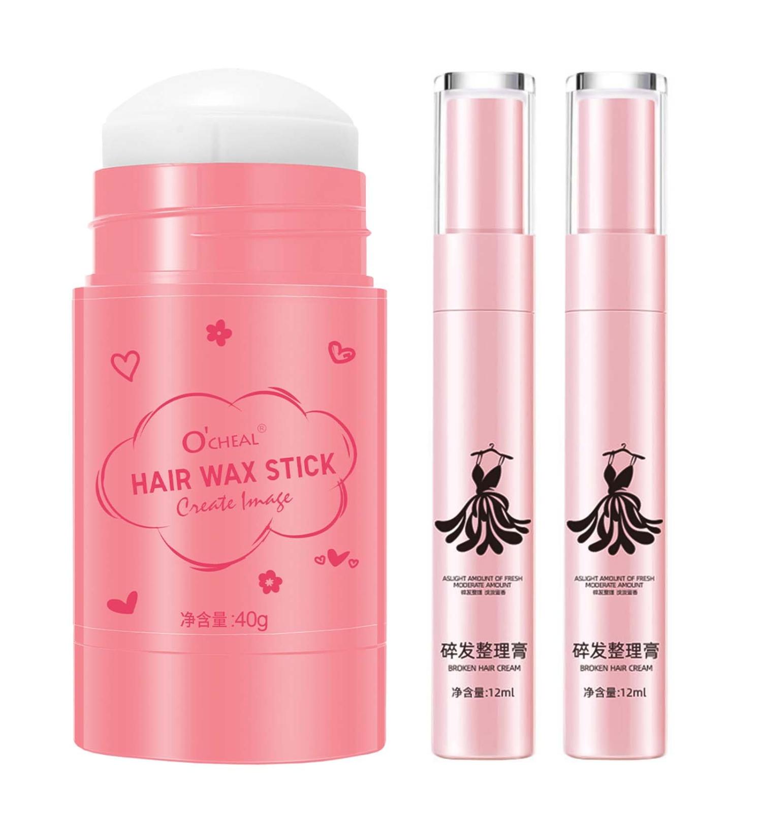 Hair Wax Stick with 2 Styling Sticks Long Lasting Styling Wax Stick For Hair Non-greasy Wax Stick For Hair Suitable For Smoothing Frizzy Hair Womens for Flyaways Hair Styling Bangs Styling Pink - Buy Online on GoSupps.com