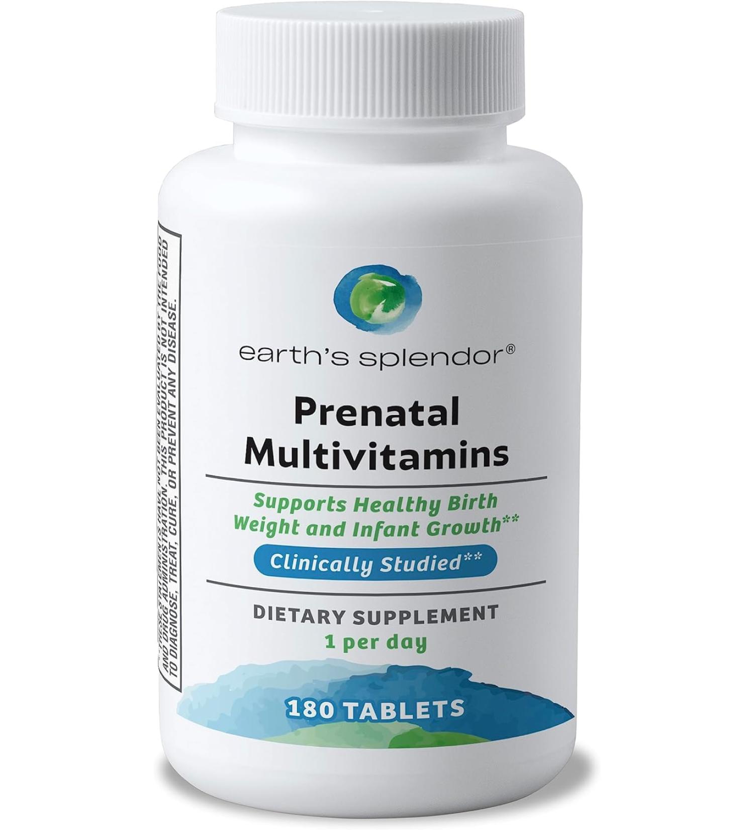 Earth's Splendor Prenatal Multivitamin: Supports a Healthy Pregnancy Growth/Brain Development for Baby Folic Acid Iron Non-GMO MMS Studied Formulation - 6 Month Supply 180 Tablets - Buy Online on GoSupps.com
