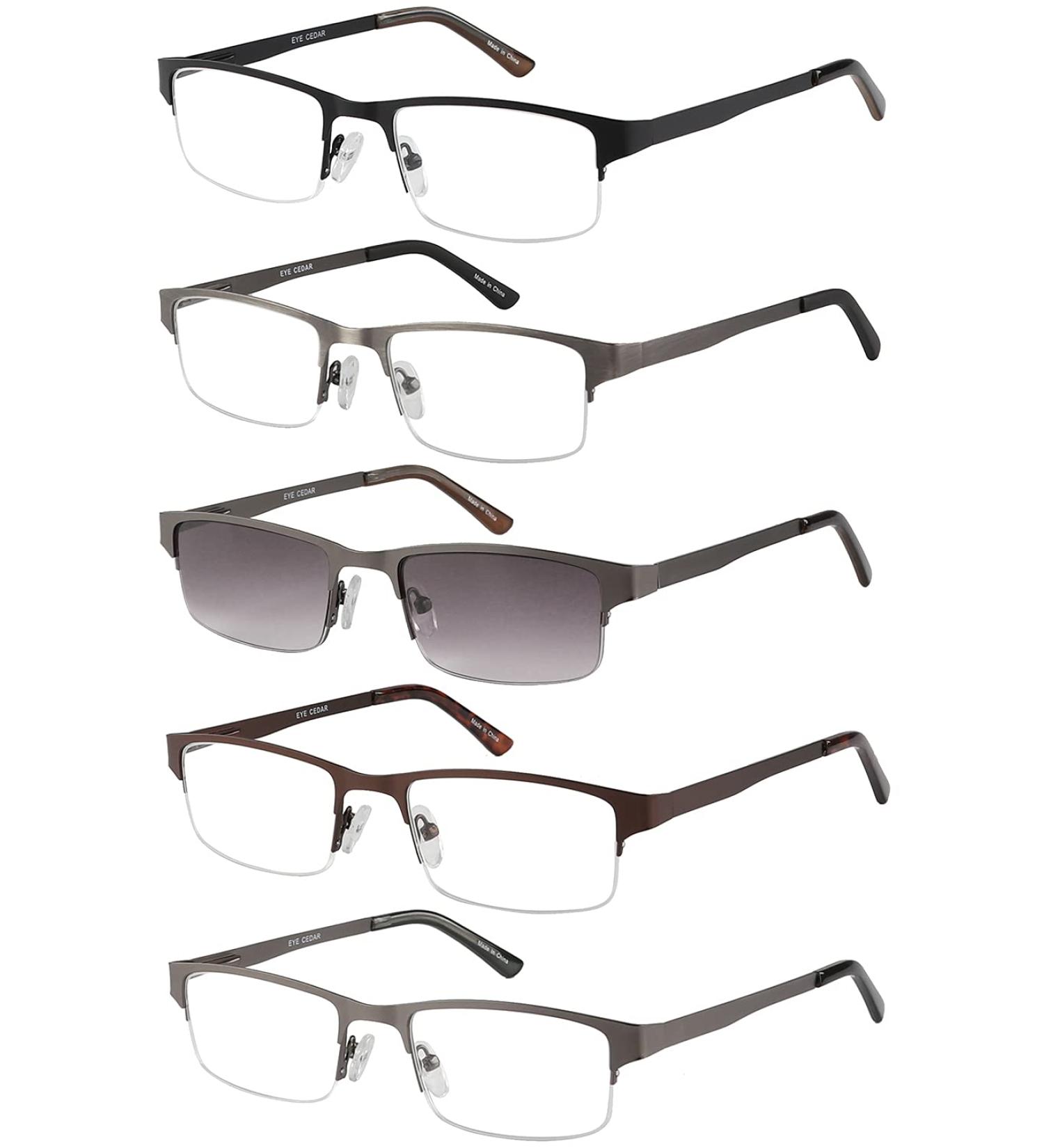 Amcedar Metal Half-Frame Reading Glasses Men 5-Pack Spring Hinges Stainless Steel Material Sun Readers 1.50 5 Pairs Mix 1.5 x - Buy Online on GoSupps.com