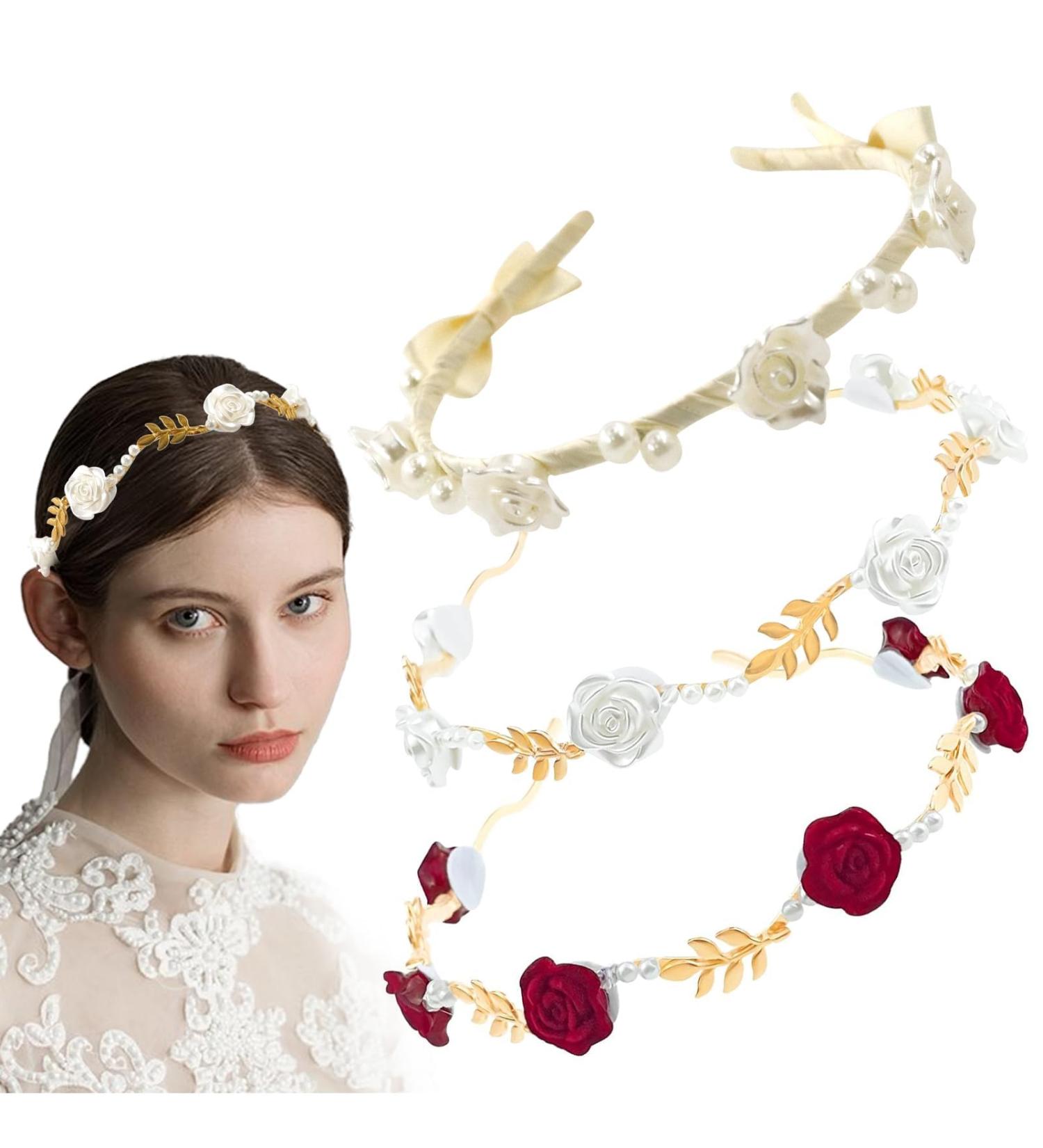Rose Pearl Headband 3 Women's Headband with Rose Beads Red White Dirndl Hair Accessories Metal Rose Hair Accessories Rose Hair Band Oktoberfest Wedding Hair Accessories for Parties Festivals - Buy Online on GoSupps.com