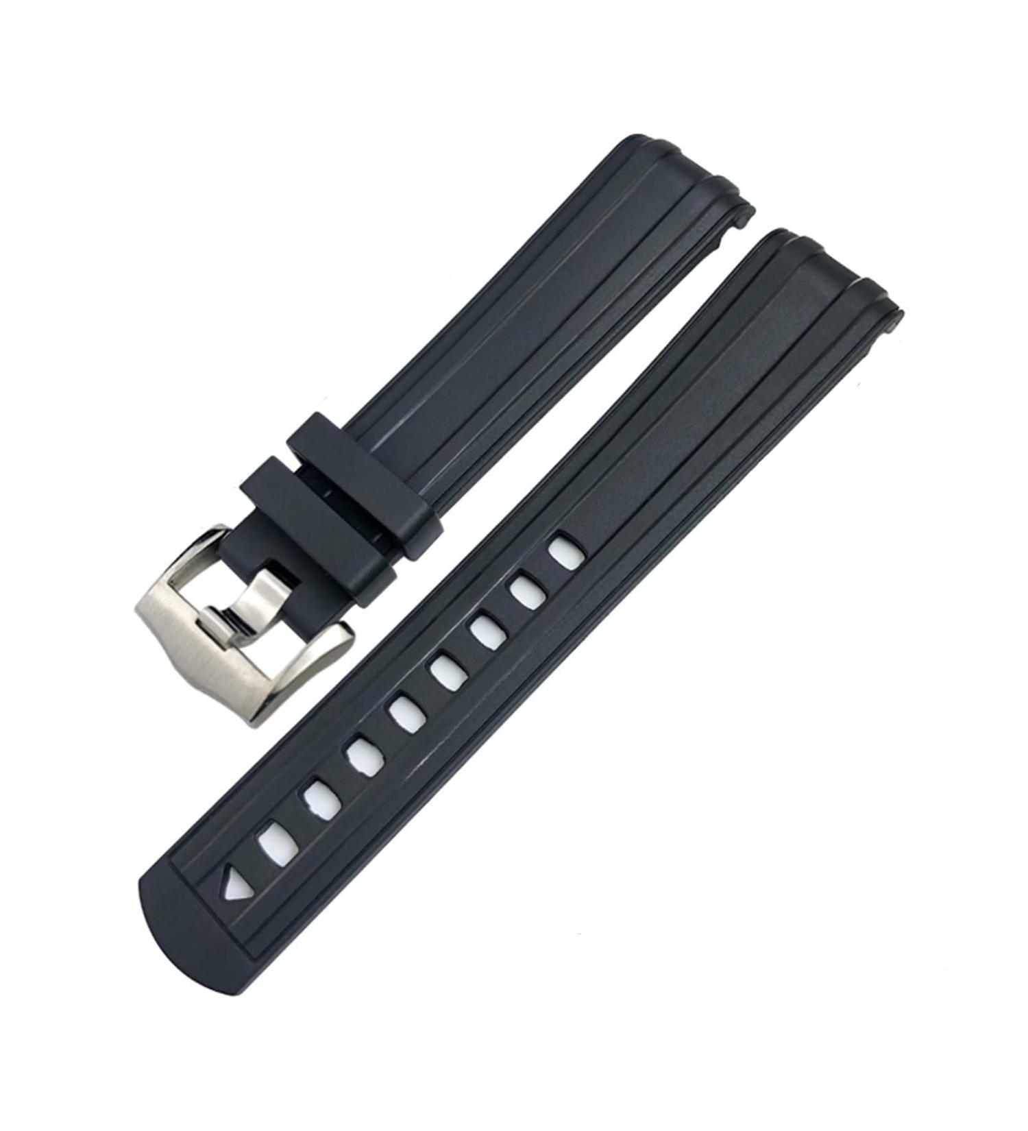 Epano 20mm Watch Bracelet Replacement for Omega Seamaster 300 - Curved End Fluorous Rubber Silicone with Stainless Steel Buckle - Black 20mm - Buy Online on GoSupps.com