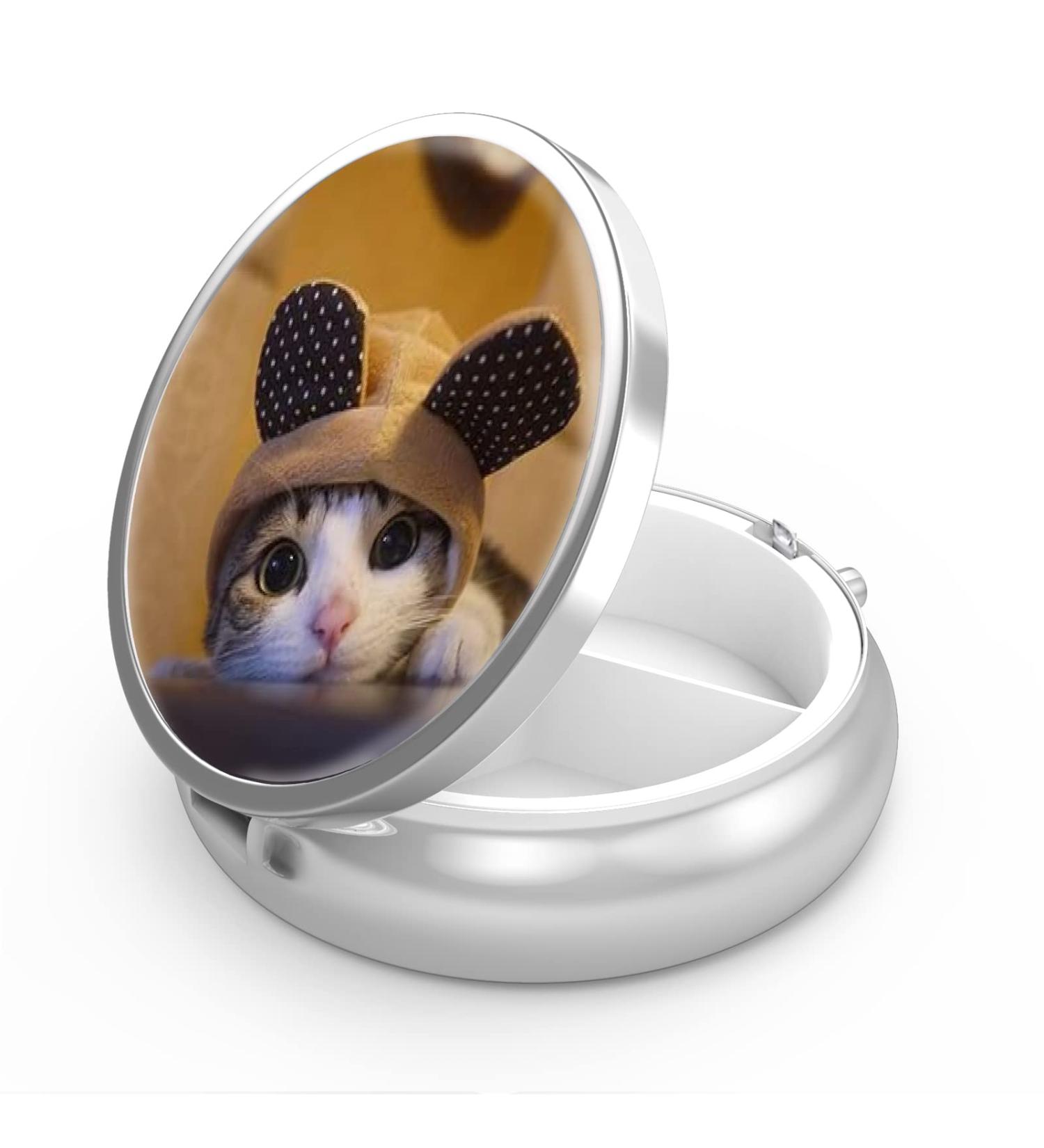 Portable 3-Compartment Pill Box - Cute Cat Design | Metal Vitamin Organizer for Travel | Unique Gift Idea - Buy Online on GoSupps.com
