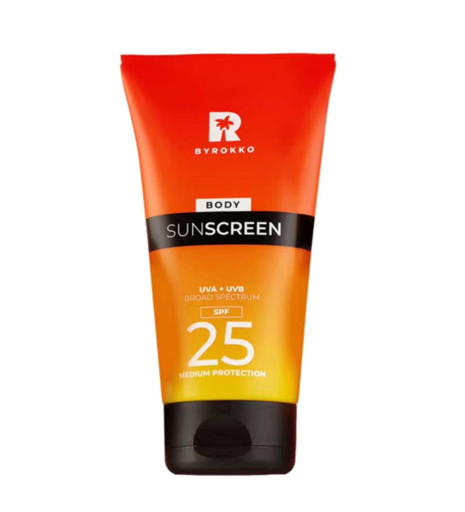 BYROKKO Sunscreen SPF 25 150 ml Broad Spectrum Sun Protection for Sensitive Skin Lightweight NonGreasy Moisturizing with Shea Butter & Vitamin E Tropical Fragrance