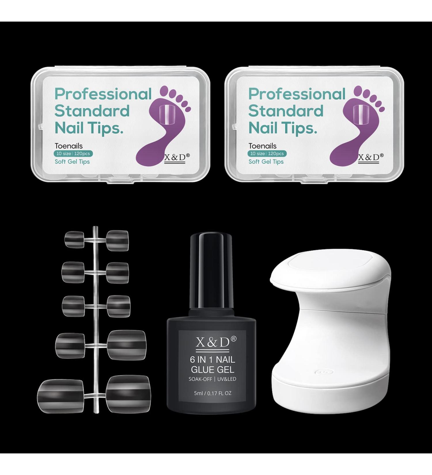 X&D Fake Toe Nail Kit - 240pcs Clear Full Cover Toenail Tips with Nail Glue Gel - DIY Manicure Set - Buy Online on GoSupps.com