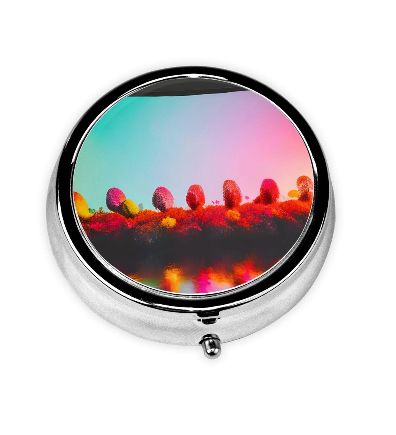 Bright Beautiful Colorful Art Portable Round Pill Box | Lightweight & Moisture-Proof Vitamin Organizer - One Size - Buy Online on GoSupps.com