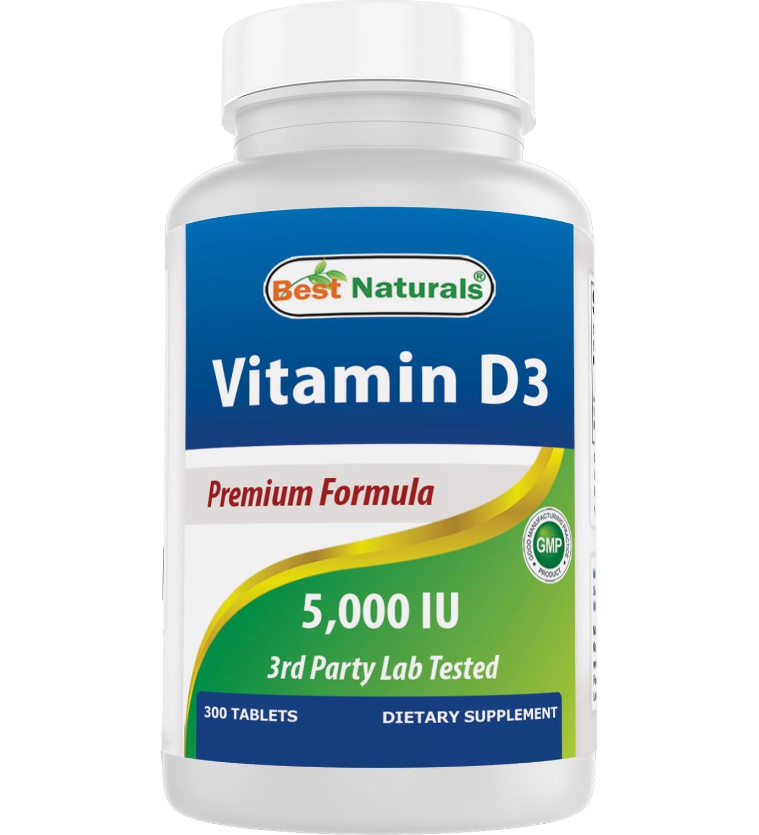 Best Naturals Vitamin D3 5000 IU 300 Tablets Made in USA Non-GMO Gluten Free No Artificial Color Flavor or Preservatives Dietary Supplement 300 Count (Pack of 1) - Buy Online on GoSupps.com