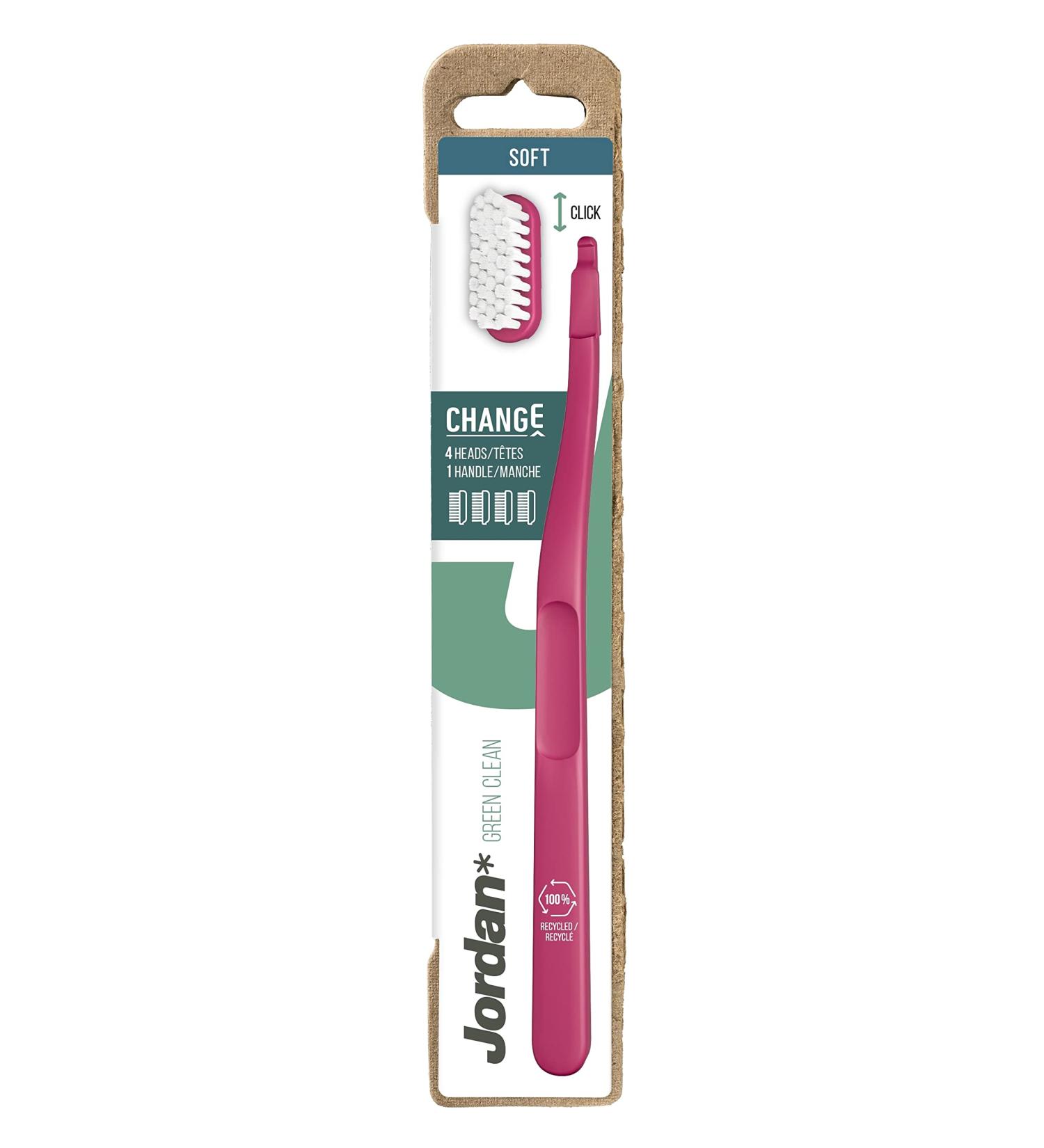 Buy Jordan Change Green Clean Eco-Friendly Toothbrush - Soft with Recycled Plastic & Organic Bristles | 1 Handle & 4 Replacement Heads for Waste Reduction - Buy Online on GoSupps.com