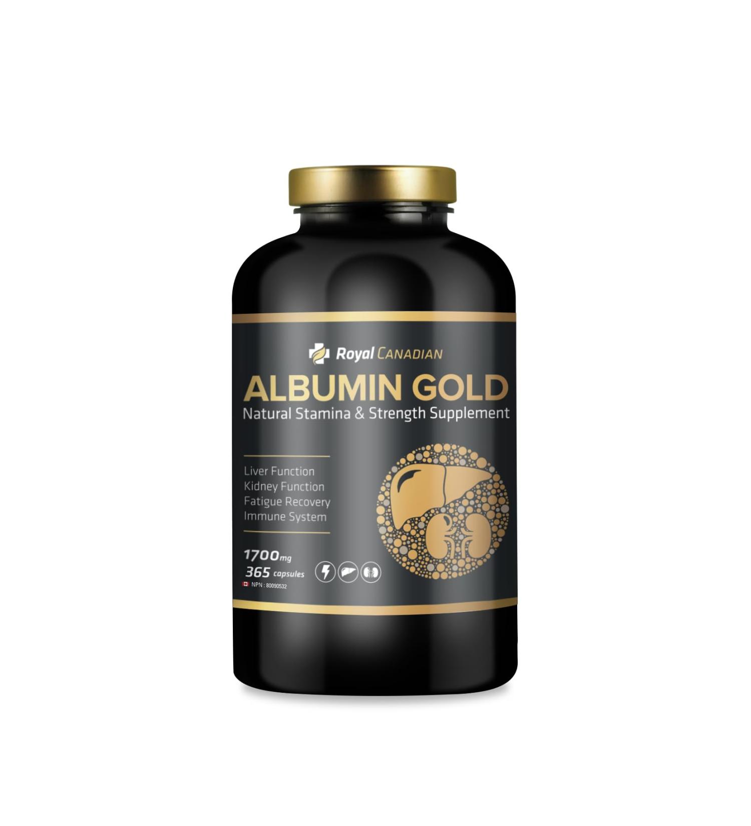 ROYAL CANADIAN Albumin Gold 1700mg | Liver Function | Kidney Function | Fatigue Recovery | Immune System (30 x 1700mg Capsules) (365 cap)