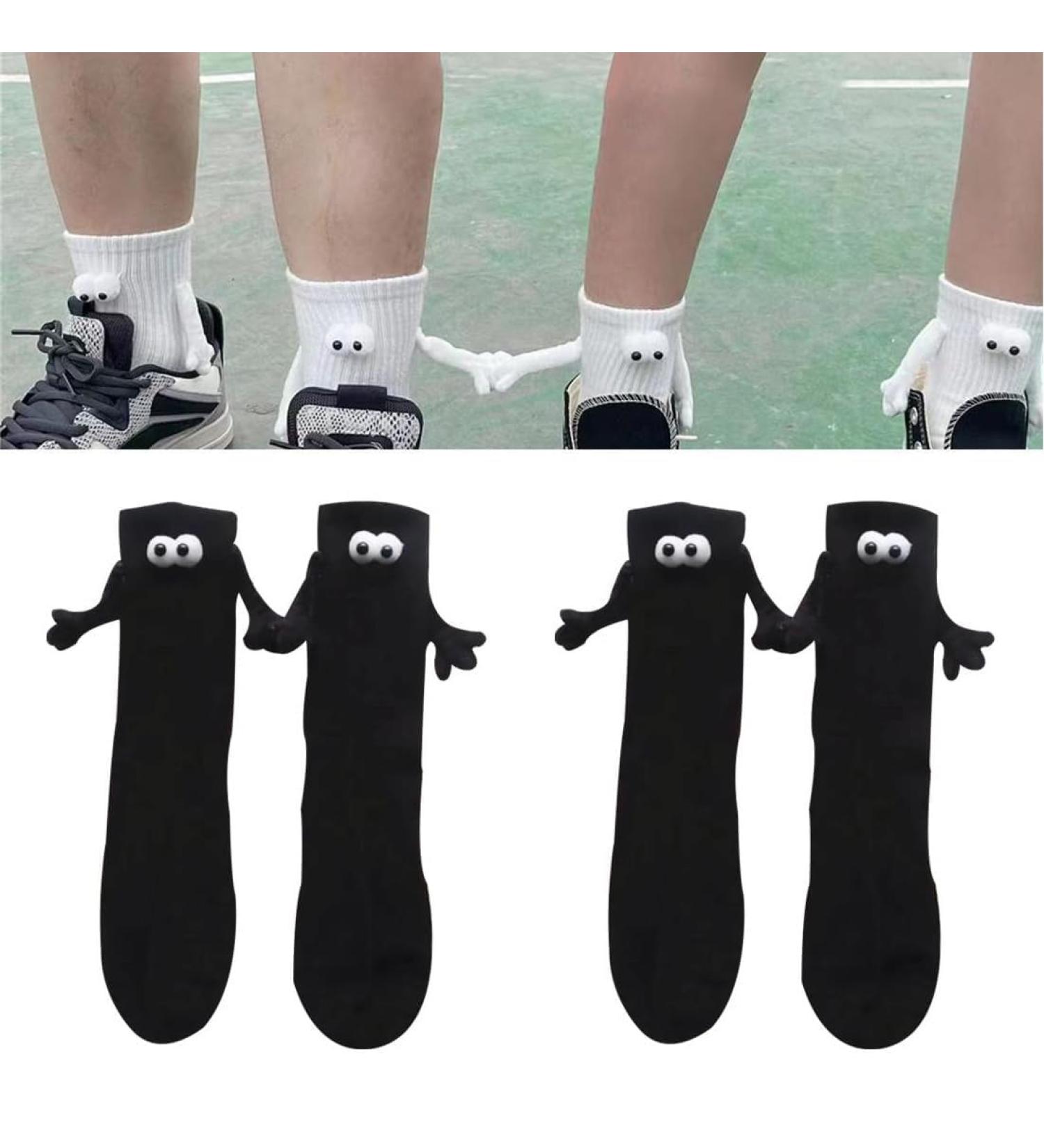 Creative 3D Couple Socks | Magnetic Suction Design | Funny Unisex Socks for Men and Women | 2 Pairs | Black - Buy Online on GoSupps.com