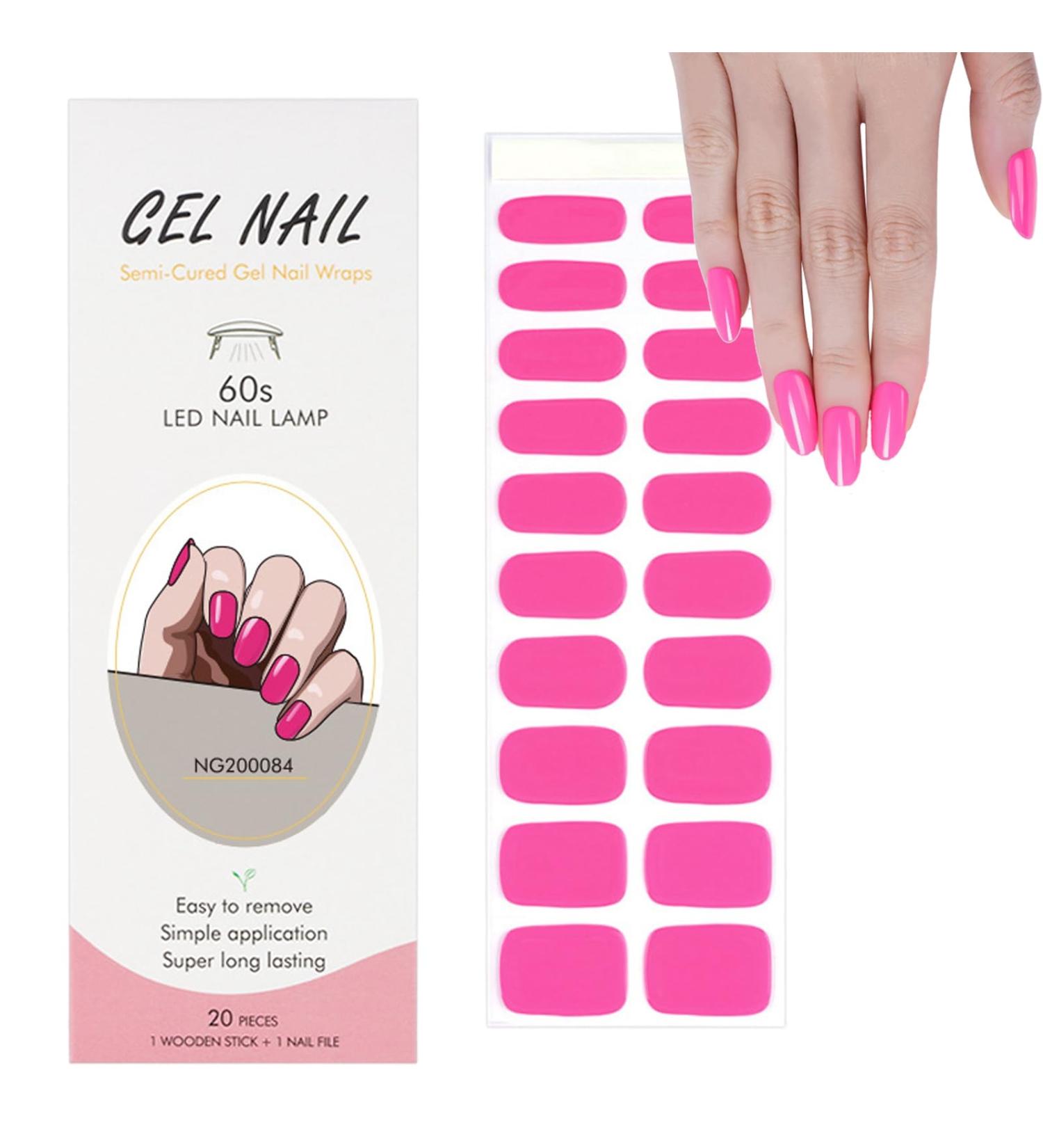 Pink Semi Cured Gel Nail Strips - 20Pcs French Manicure Stickers for Long Lasting Results - Buy Online on GoSupps.com