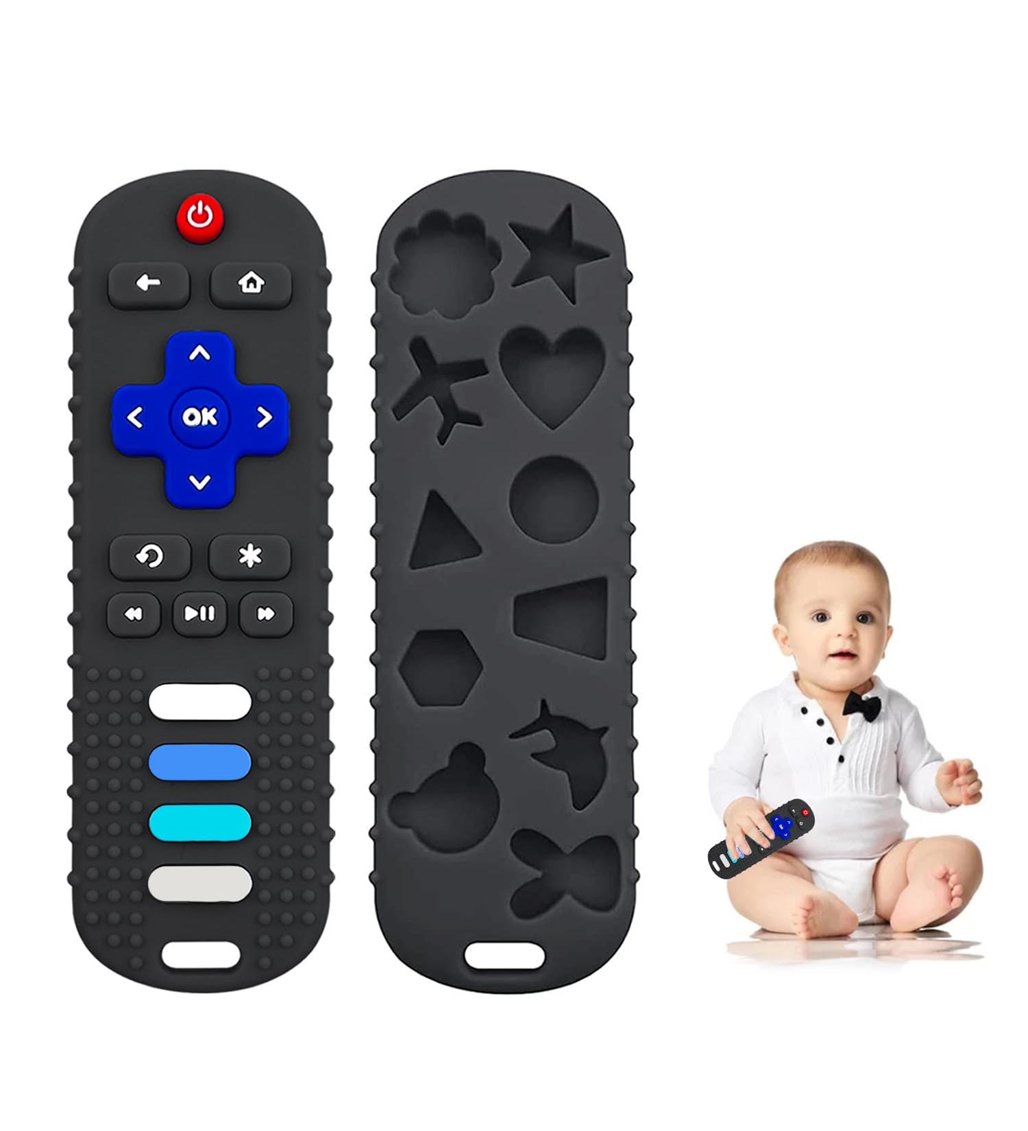 RC Teether - Silicone Baby Teething Toy for Babies 3-18 Months | TV Remote Control Shape | BPA-Free & Freezer Safe | Sensory Toy for Boys and Girls - Roku Black - Buy Online on GoSupps.com