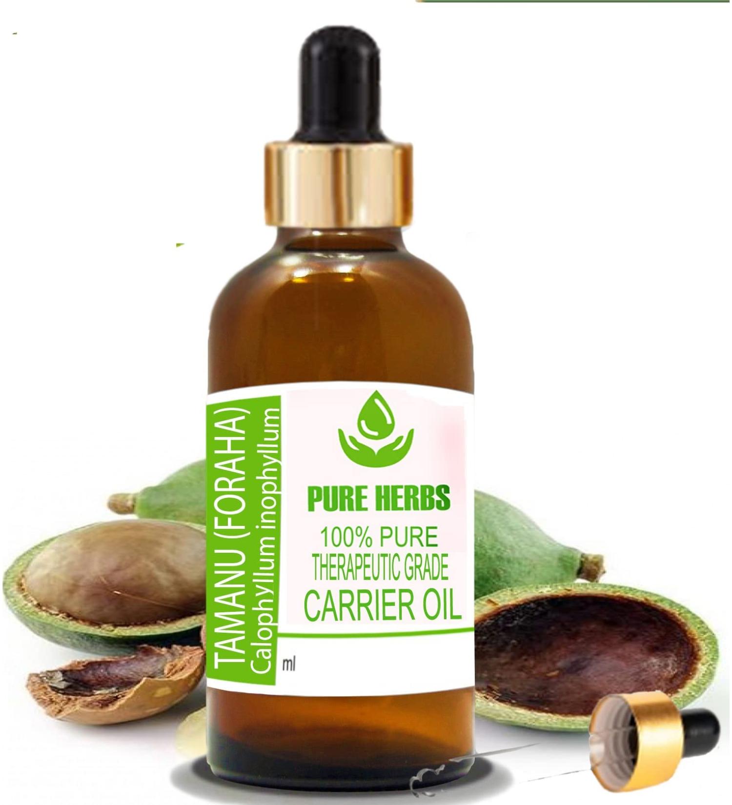 Pure Herbs Tamanu Oil - 100ml Therapeutic Grade Carrier Oil | Natural & Pure Foraha Oil with Dropper for Skincare - Buy Online on GoSupps.com
