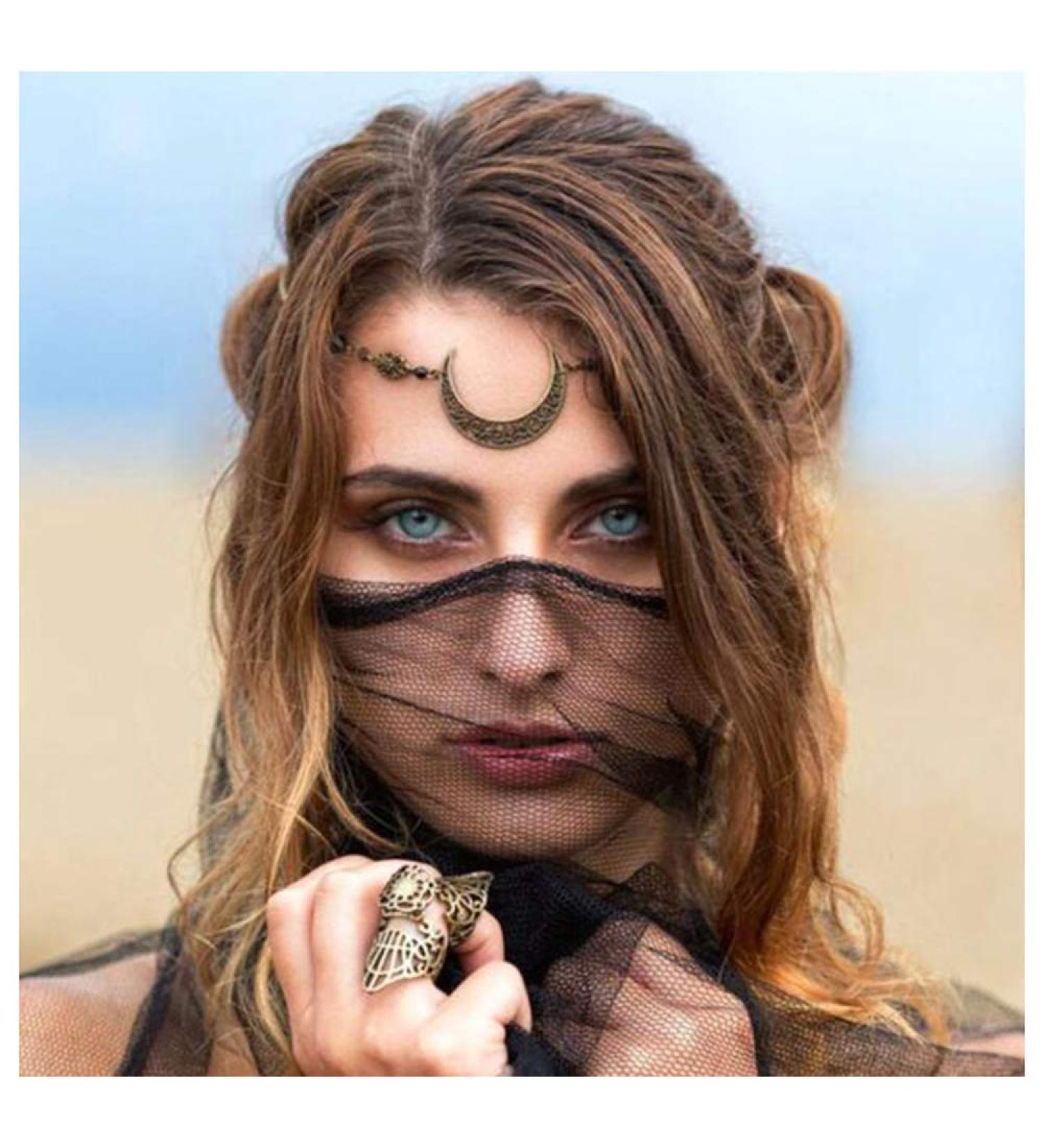 Aimimier Viking Crystal Moon Head Chain - Retro Gold Headpiece for Women and Girls - Buy Online on GoSupps.com