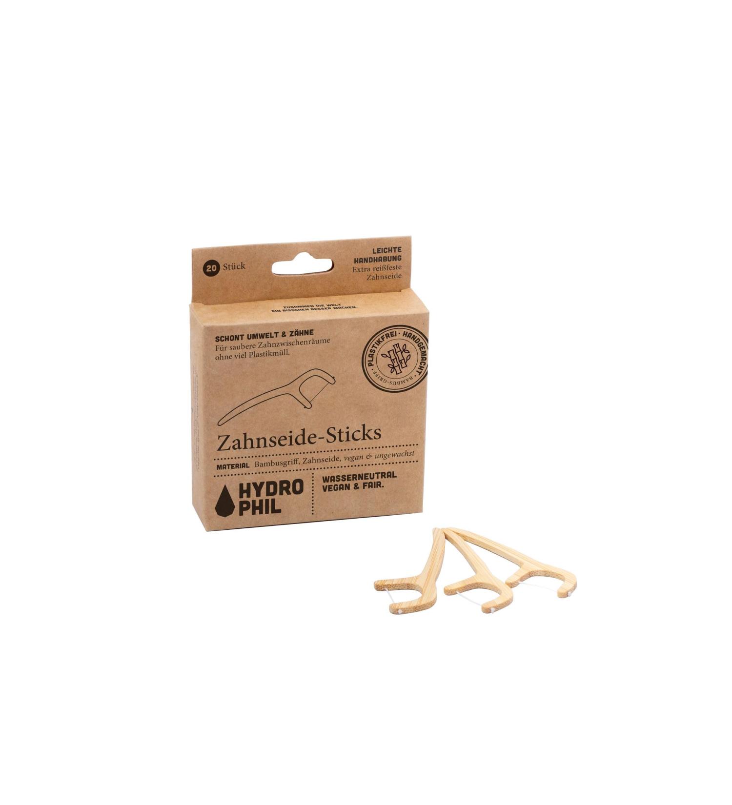 Hydrophil Bamboo Dental Silk Sticks - Vegan Tooth Cleaning Sticks for Adults & Children (20) - Eco-Friendly Toothpicks - Buy Online on GoSupps.com