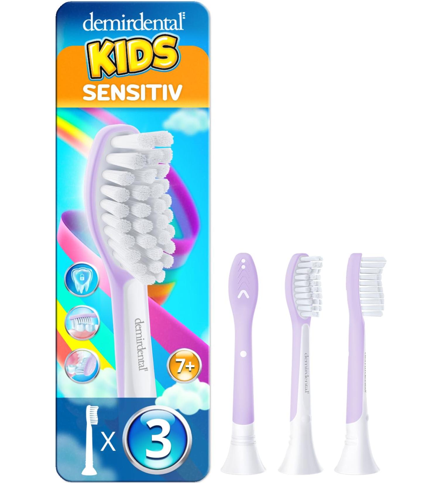 Demirdental replacement brushes for kids suitable for Philips Sonicare replacement brushes kids children's sound toothbrushes replacement brushes from 7 years HX6043 HX6044 Lilac 3 Set