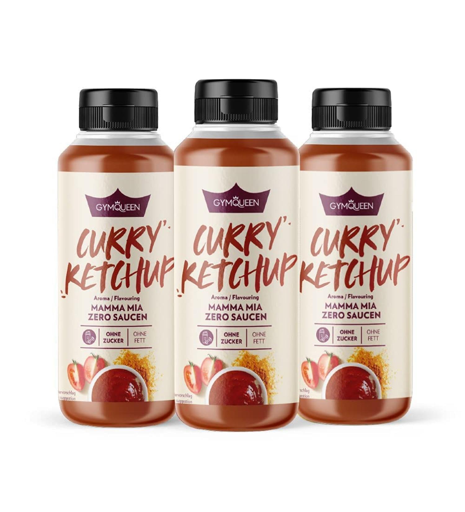 Gymqueen Mamma Mia Zero Sauce 3x265ml - Low-Calorie Fat-Free Sugar-Free Curry Ketchup for Salads & Dishes - Vegetarian & Lactose-Free - Buy Online on GoSupps.com