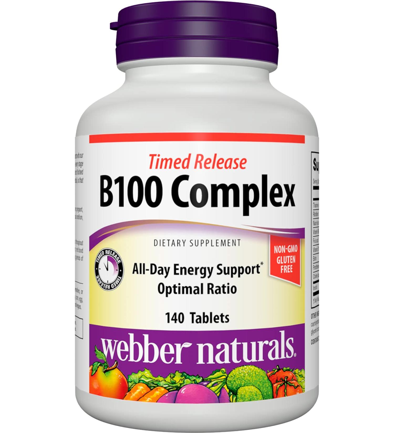 Webber Naturals Vitamin B100 B-Complex 140 Tablets | All 8 B Vitamins for All-Day Energy | Immune Function & Metabolism Support | Gluten-Free, Non-GMO, Vegan - Buy Online on GoSupps.com
