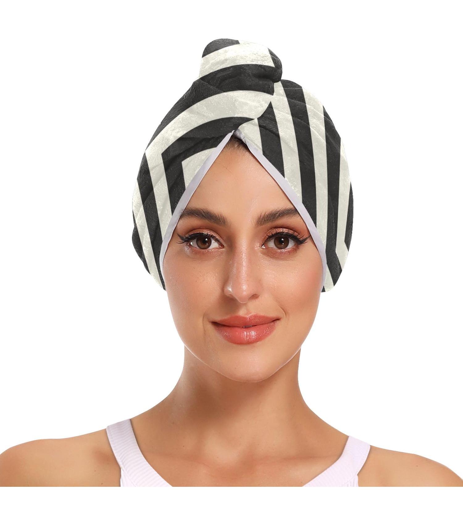 Black Line Hair Towel 2 Pack - Super Absorbent Quick Dry Hair Turbans for Women & Girls - Buy Online on GoSupps.com