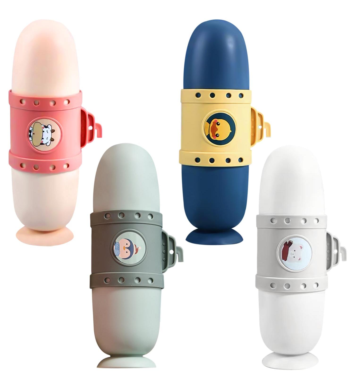 Homury 4-Piece Travel Toothbrush Set | Portable Waterproof Holders for Kids | Ideal for Camping & School - Green Blue White Pink - Buy Online on GoSupps.com