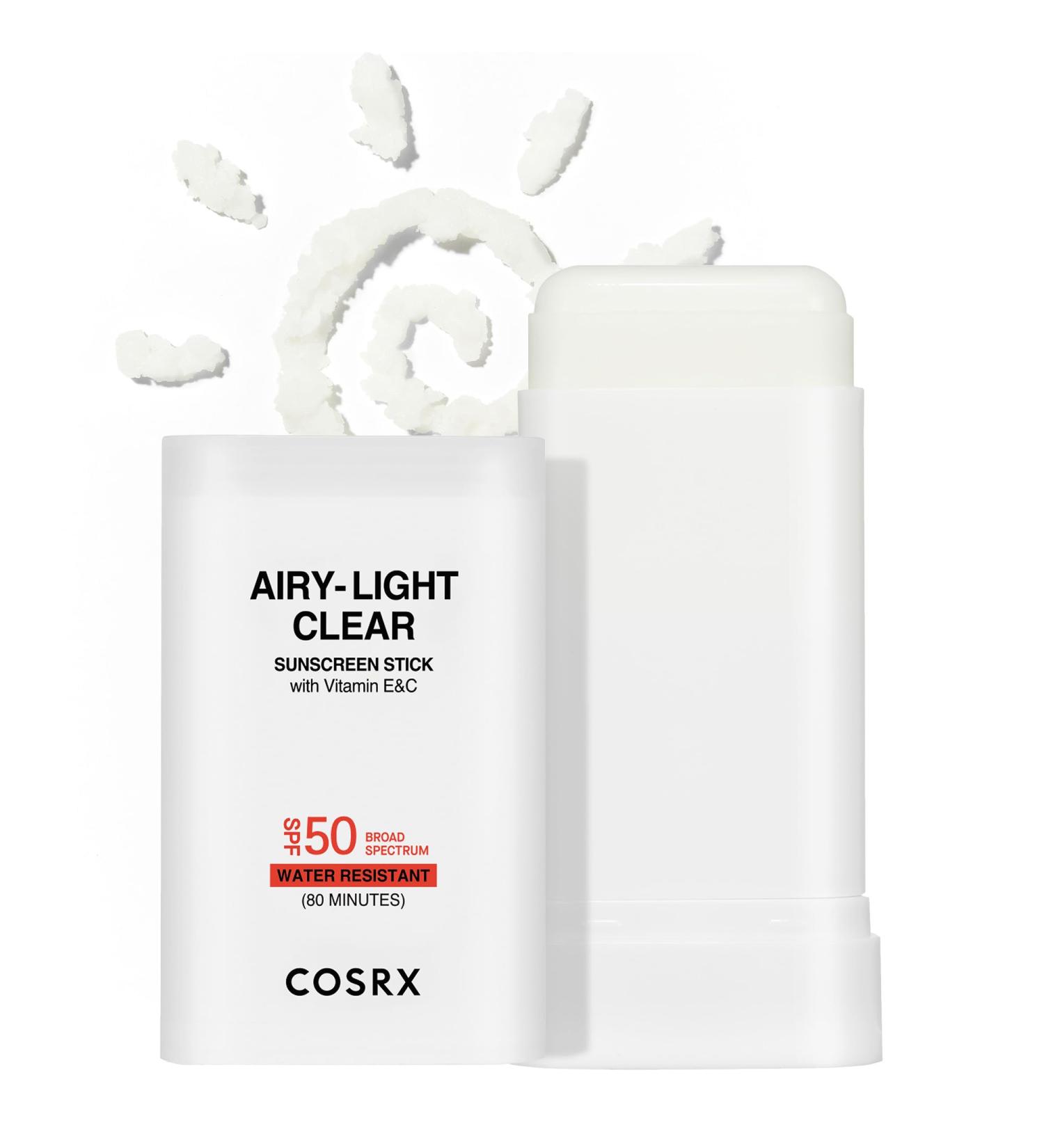 COSRX Airy-Light Clear Sunscreen Stick with Vitamin E & C SPF 50 0.67 oz 19g Lightweight Travel Essentials Summer Essentials Korean Skin Care Korean Matte Sunscreen for Face - Buy Online on GoSupps.com