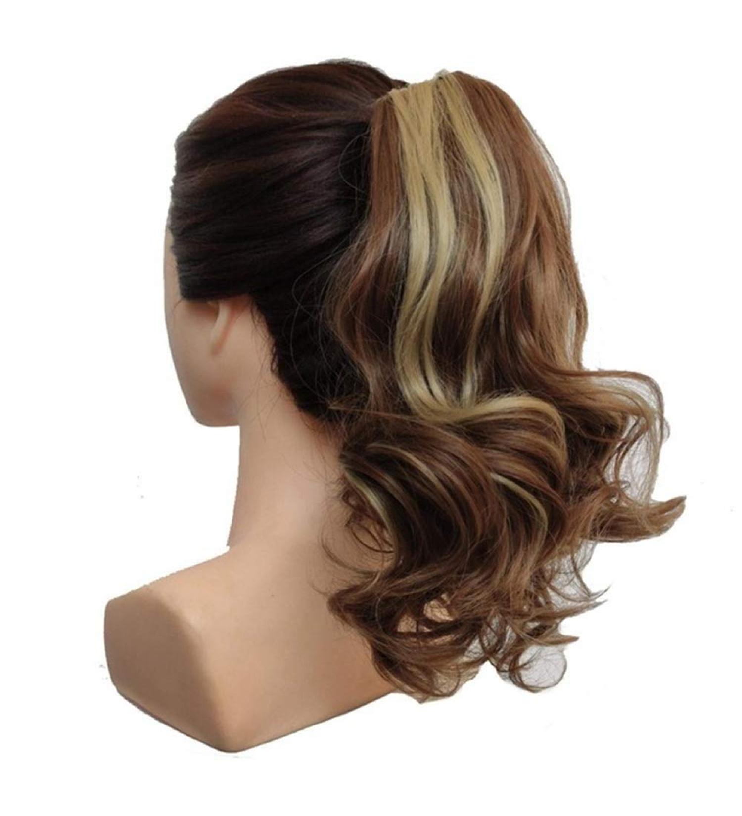 Short Wavy Ponytail Extensions - 40cm Synthetic Claw Ponytail in Brown Black | 16 Inches Ladies Wig - 90g - Buy Online on GoSupps.com
