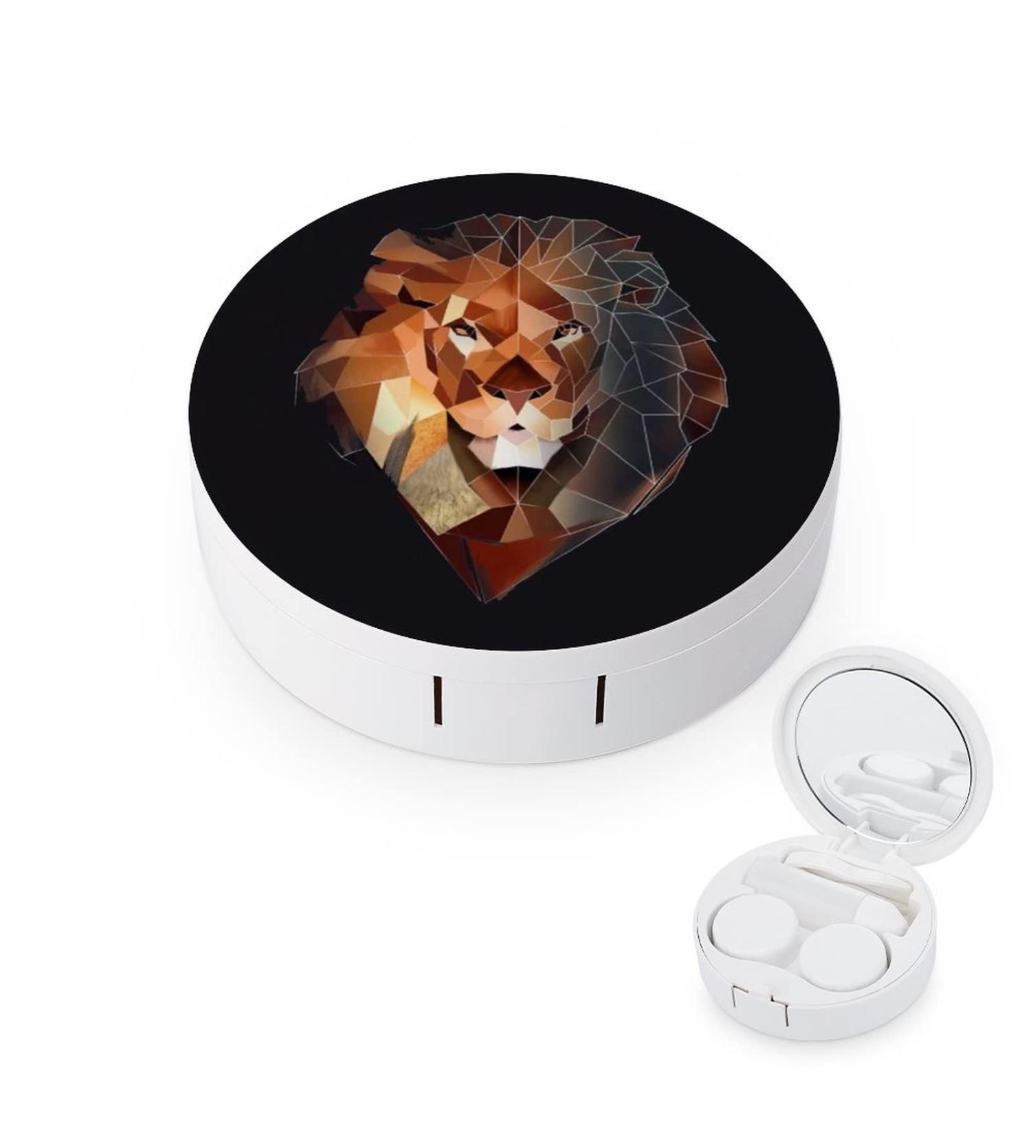Abstract Lion Head Round Storage Case - Cute Portable Contact Lens Box Kit with Mirror - Ideal for Travel & Organization - Buy Online on GoSupps.com