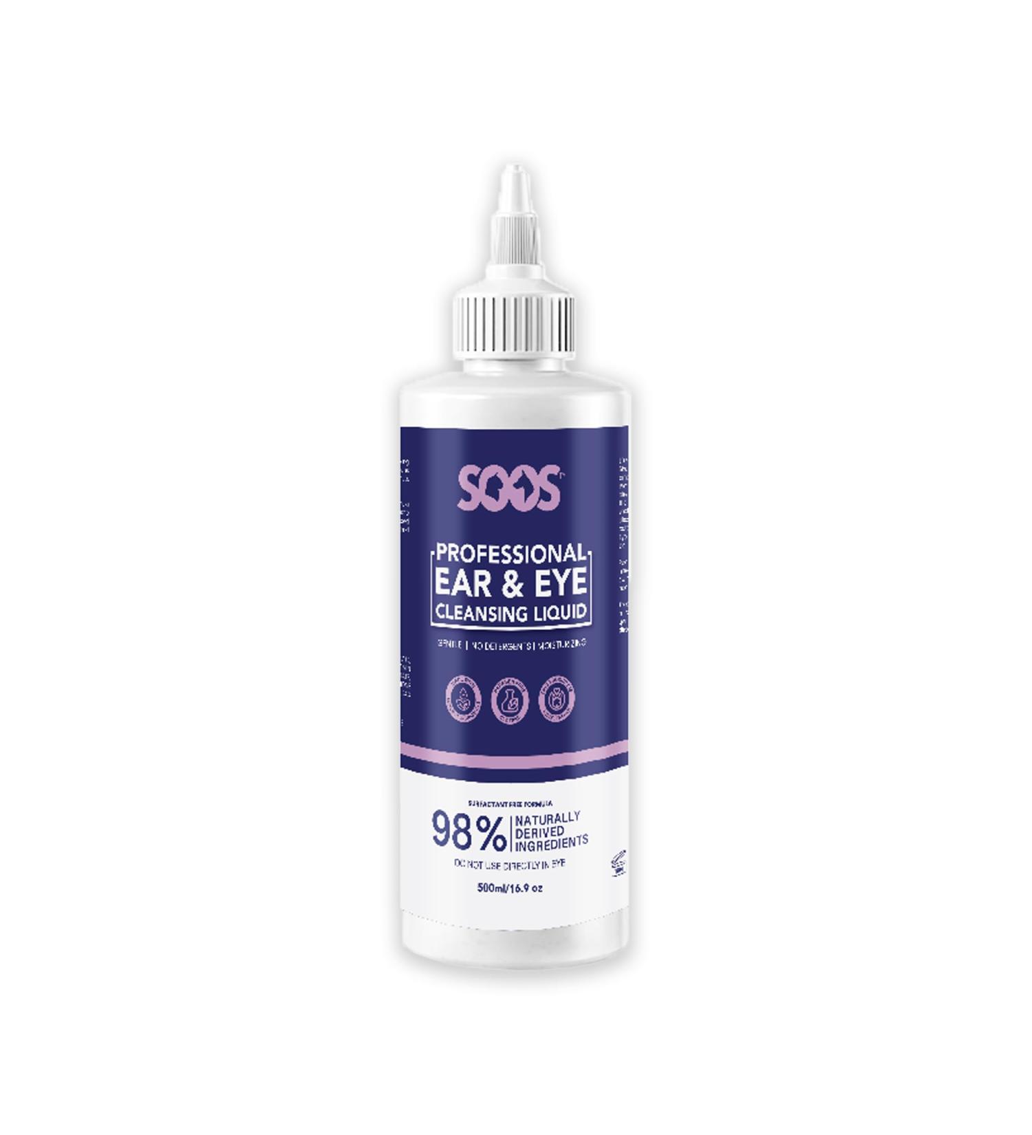 Soos Pet Natural Ear and Eye Clean-Sing Liquid for Dogs and Cats Perfect All-in-one Solution for Safely and Effectively Clean-ing Your Pet s Ears and Eyes - 1x (500ml Bottle) - Buy Online on GoSupps.com