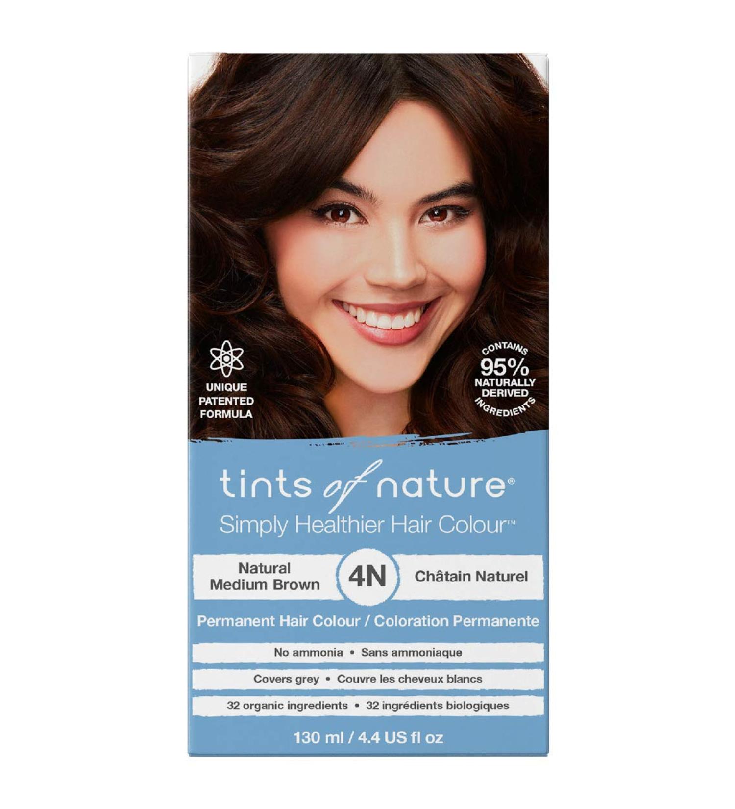 Tints of Nature 4N Medium Brown Natural Permanent Hair Dye - Nourishing Grey Coverage, 130ml - Buy Online on GoSupps.com