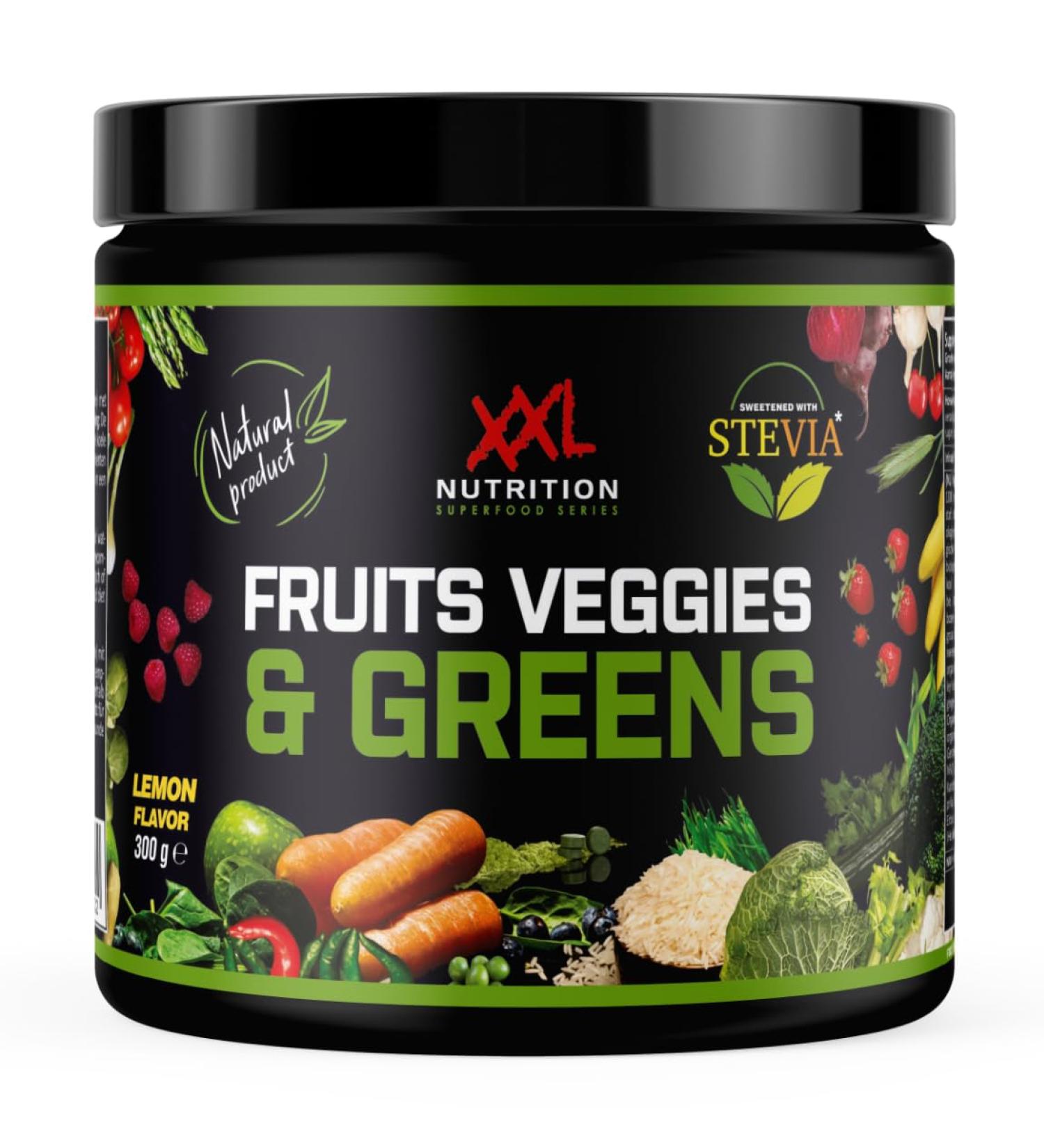 XXL Nutrition Fruits Veggies & Greens Green Juice Superfood Greens Supergreens Lemon 300 Gram 30 doseringen