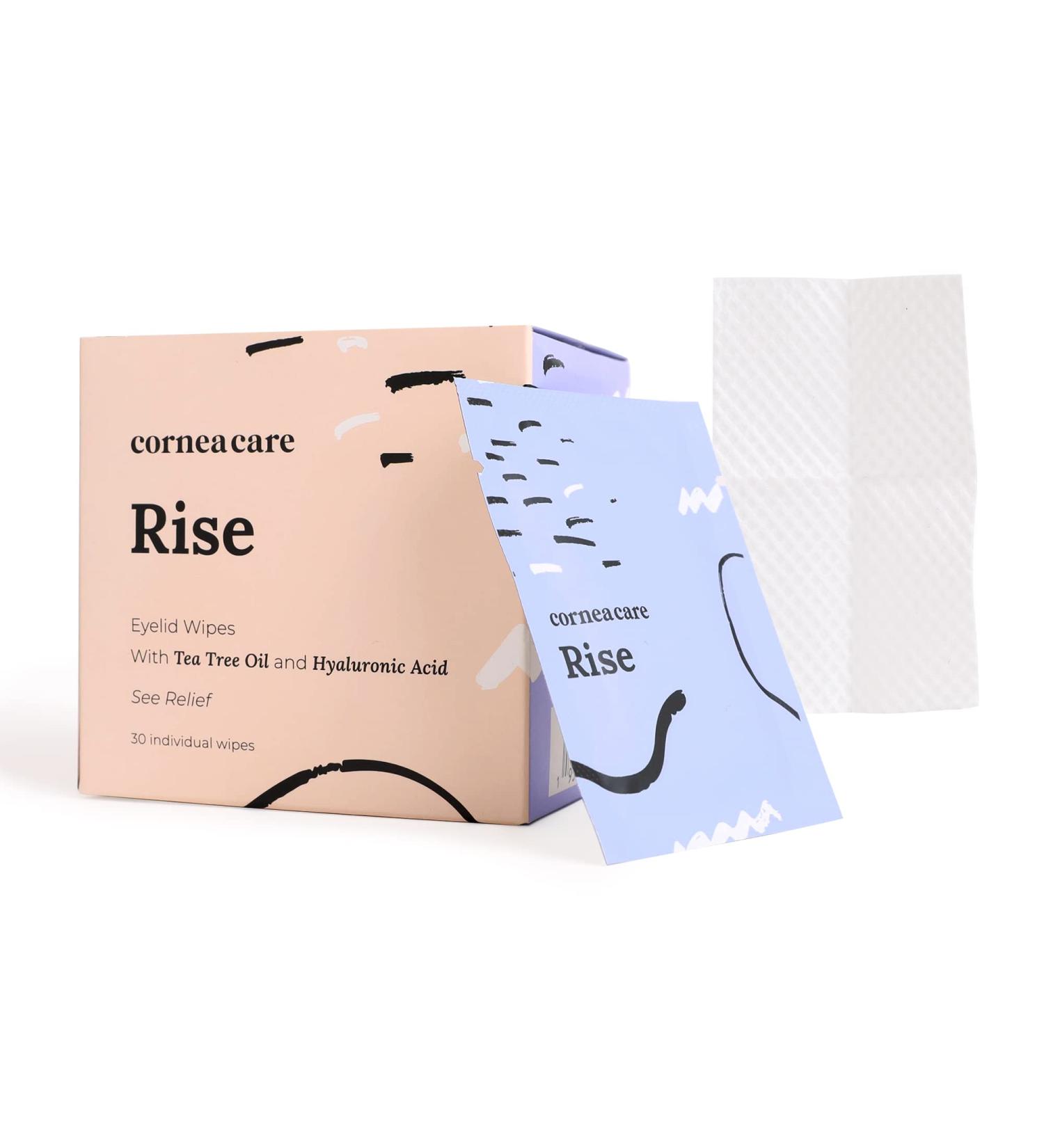 Cornea Care Rise Eyelid Wipes with Tea Tree Oil & Hyaluronic Acid - 30 Count | Dry Eye Relief and Cleanser | Travel Ready - Buy Online on GoSupps.com