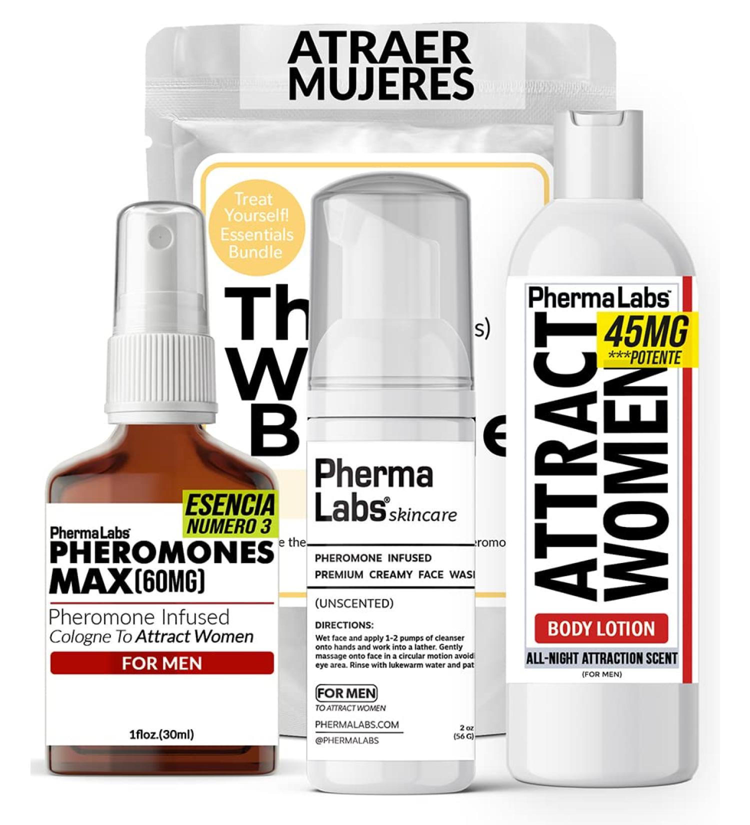 Feromonas Colonia Esencial Bundle: Colonia lavado facial sin perfume y loci n corporal (3 art culos) - para l atraer mujeres