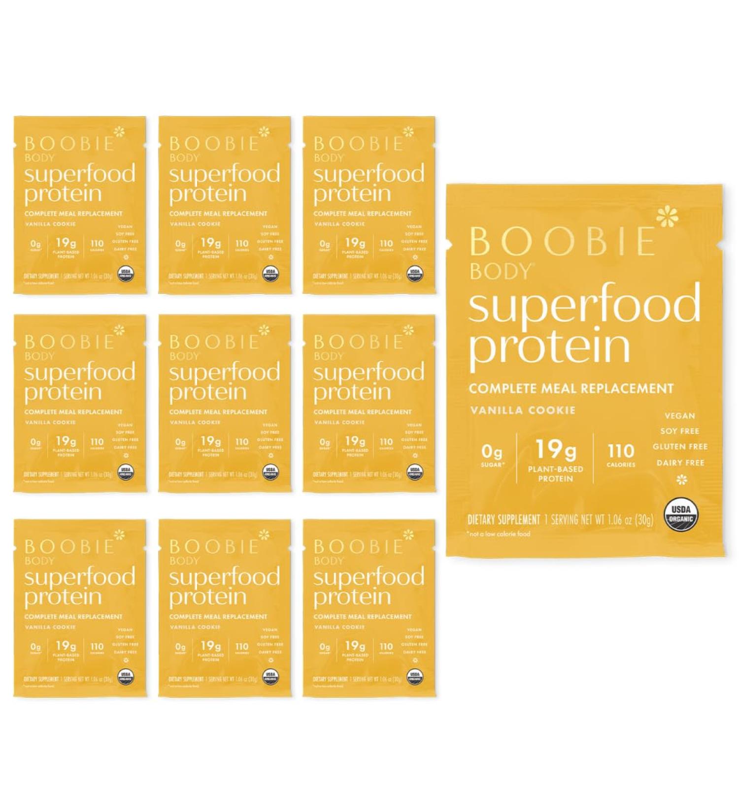 Boobie Body Superfood Protein Shake for Moms Pregnancy and Lactation Support Protein Powder to Increase Milk Supply Probiotics Organic Dairy-Free Gluten-Free Vegan Vanilla Cookie Single Srv 10pk - Buy Online on GoSupps.com