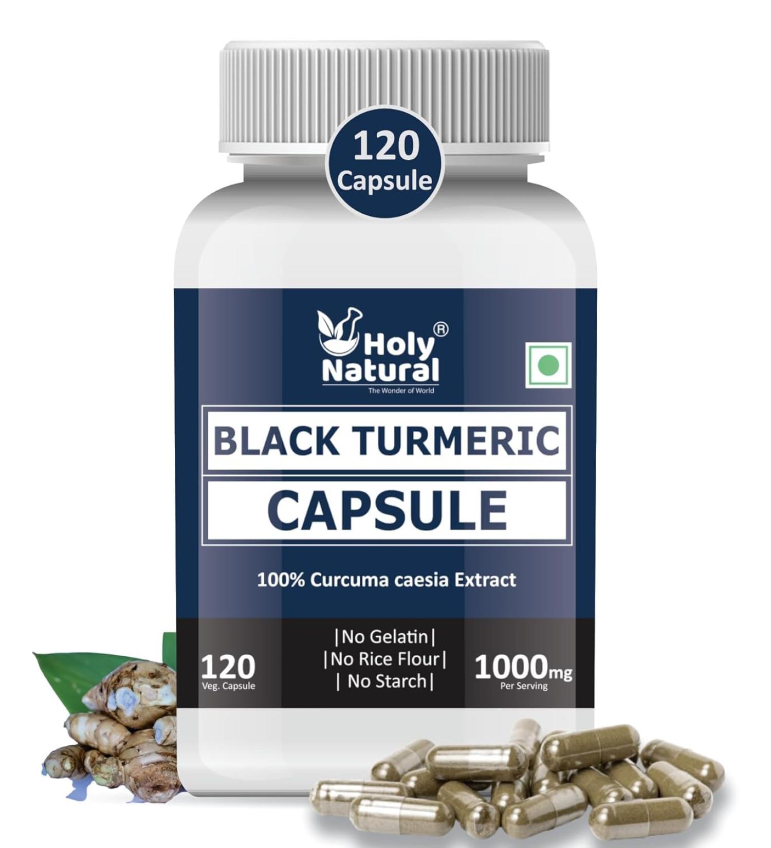 Black Turmeric Capsules - 120 Capsules | 100% Potent Black Turmeric Powder Use | 500 mg Per Capsules | 100% Pure and Natural Capsules - Buy Online on GoSupps.com