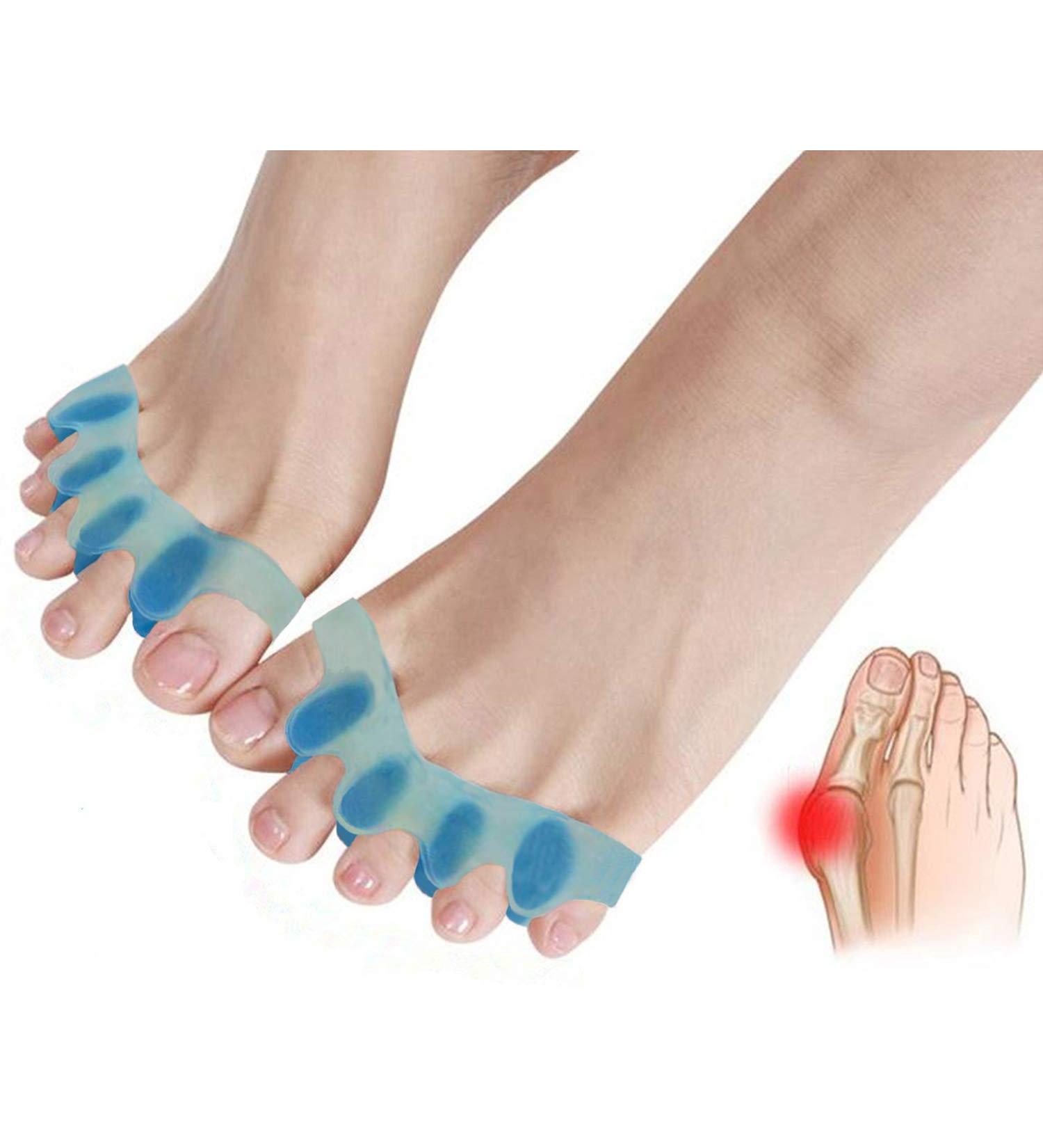 Toe Separators 4 Pieces - Bunion Corrector Five Toes Overlapping -Toe Spacers Pain Relief -Toe Stretcher for Hammer Toe Foot Pain and Yoga Men and Women (4 Pcs - Blue)