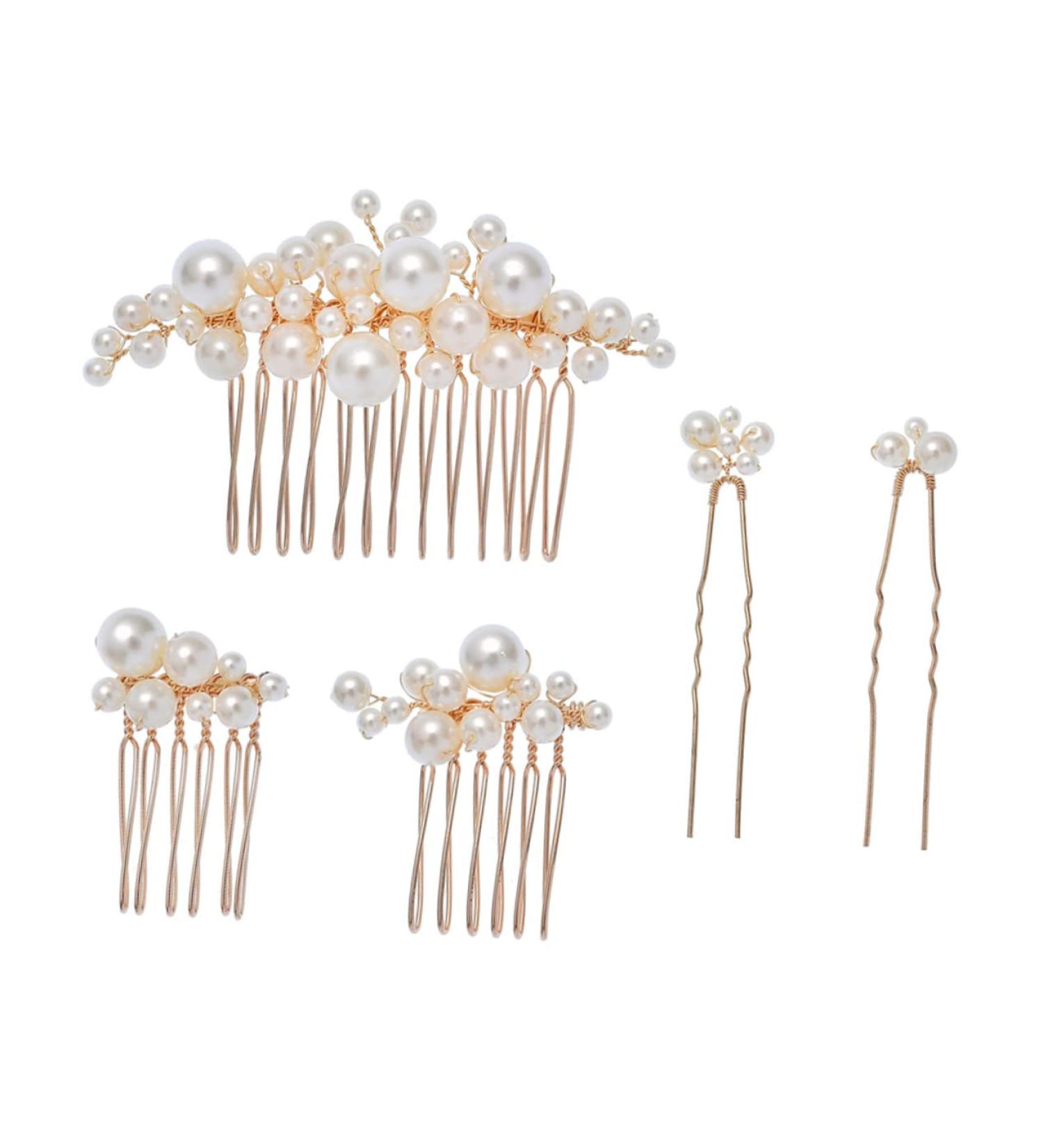 Angoily 1 Set Bride Wedding Hairpin Headband for Girls Pearl Hair Stick Wedding Bride Headdress Rhinestone Hair Comb Wedding Hair Comb Rhinestone Outfit Big Pearl Abs Hair Fork - Buy Online on GoSupps.com
